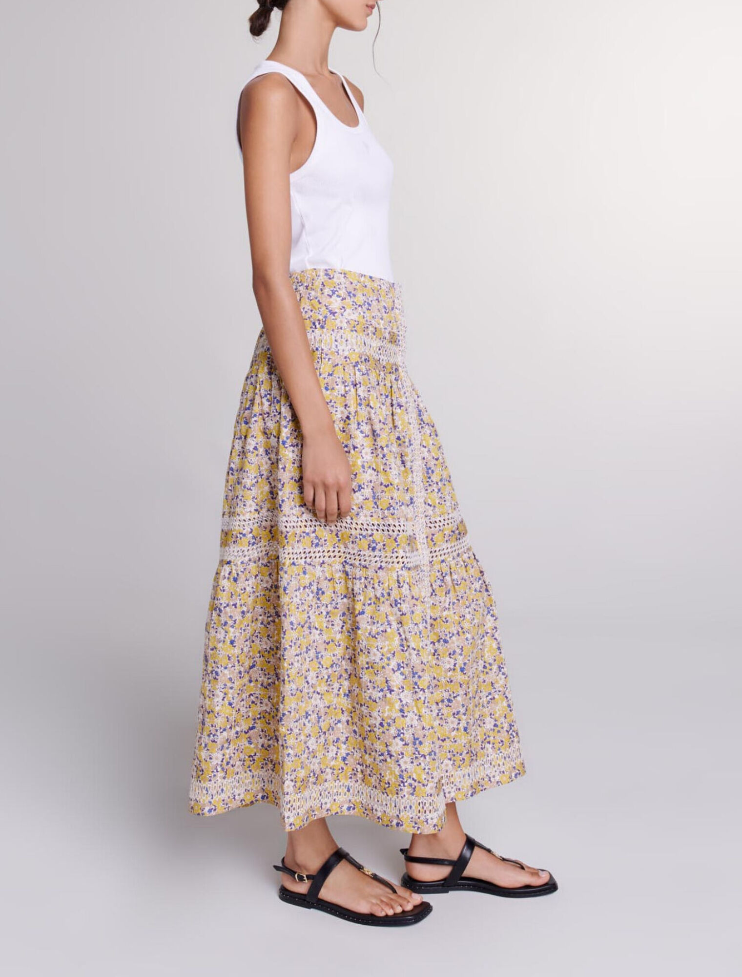 Jupe longue fleurie et brod&eacute;e