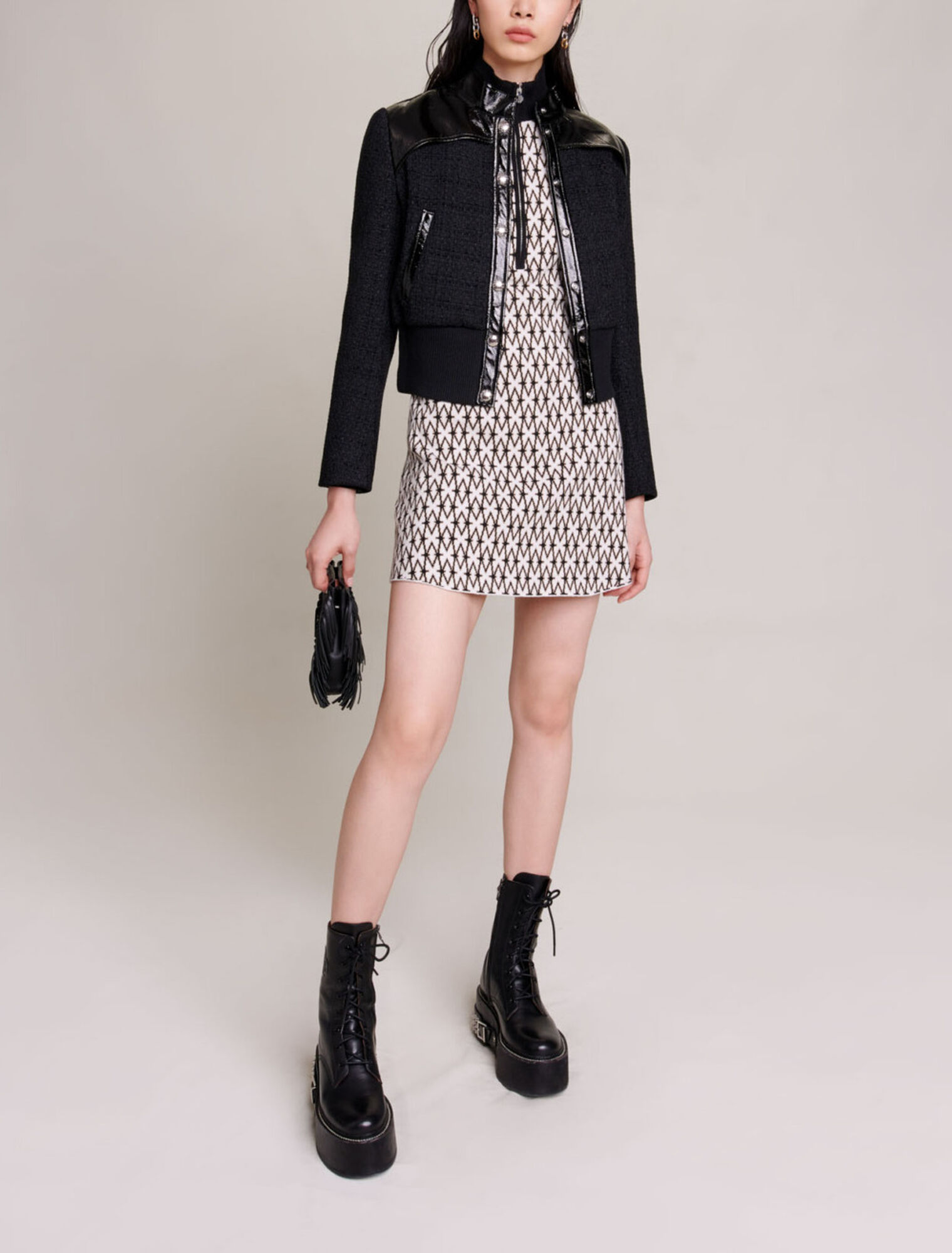 Blouson tweed et vinyle