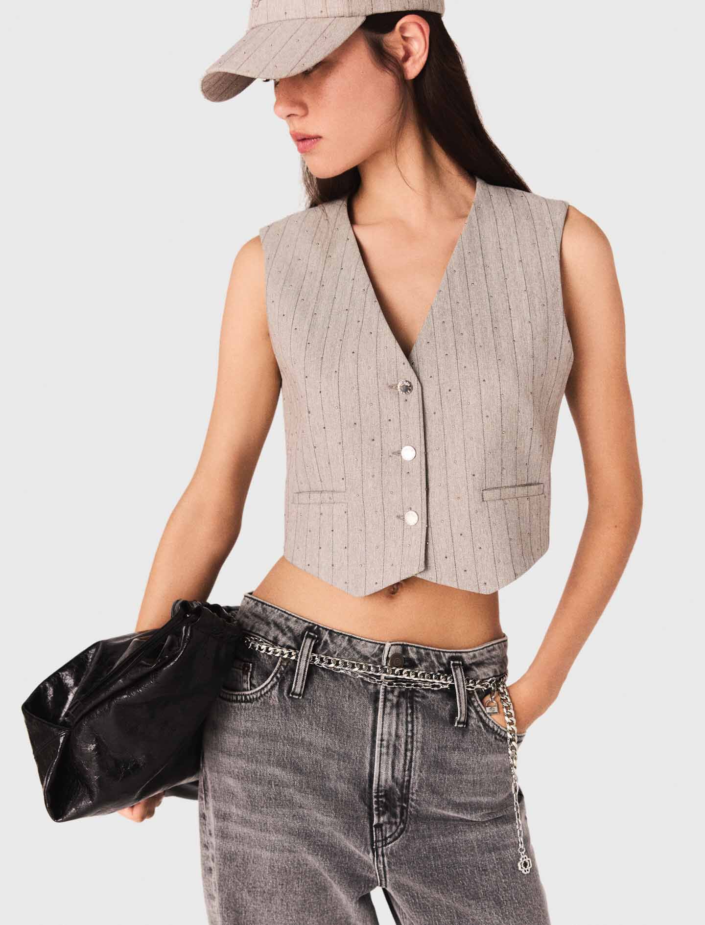 【Miripon.】 Frill tailored vest / gray Rent Allure Light Gray Suit Vest - Sophisticated Wedding