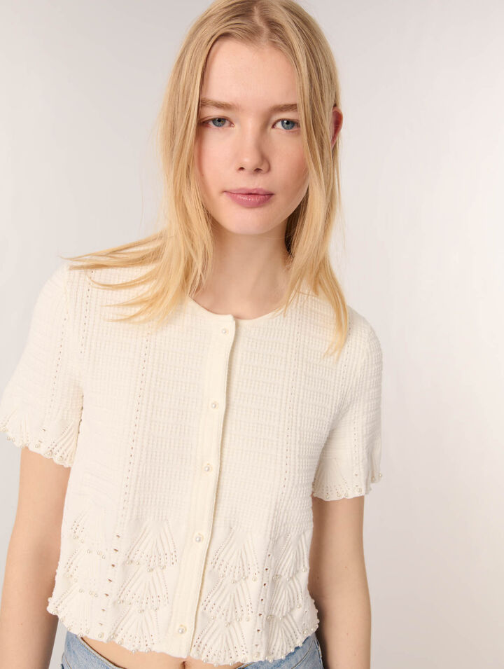 Cardigan en maille pointelle perlée