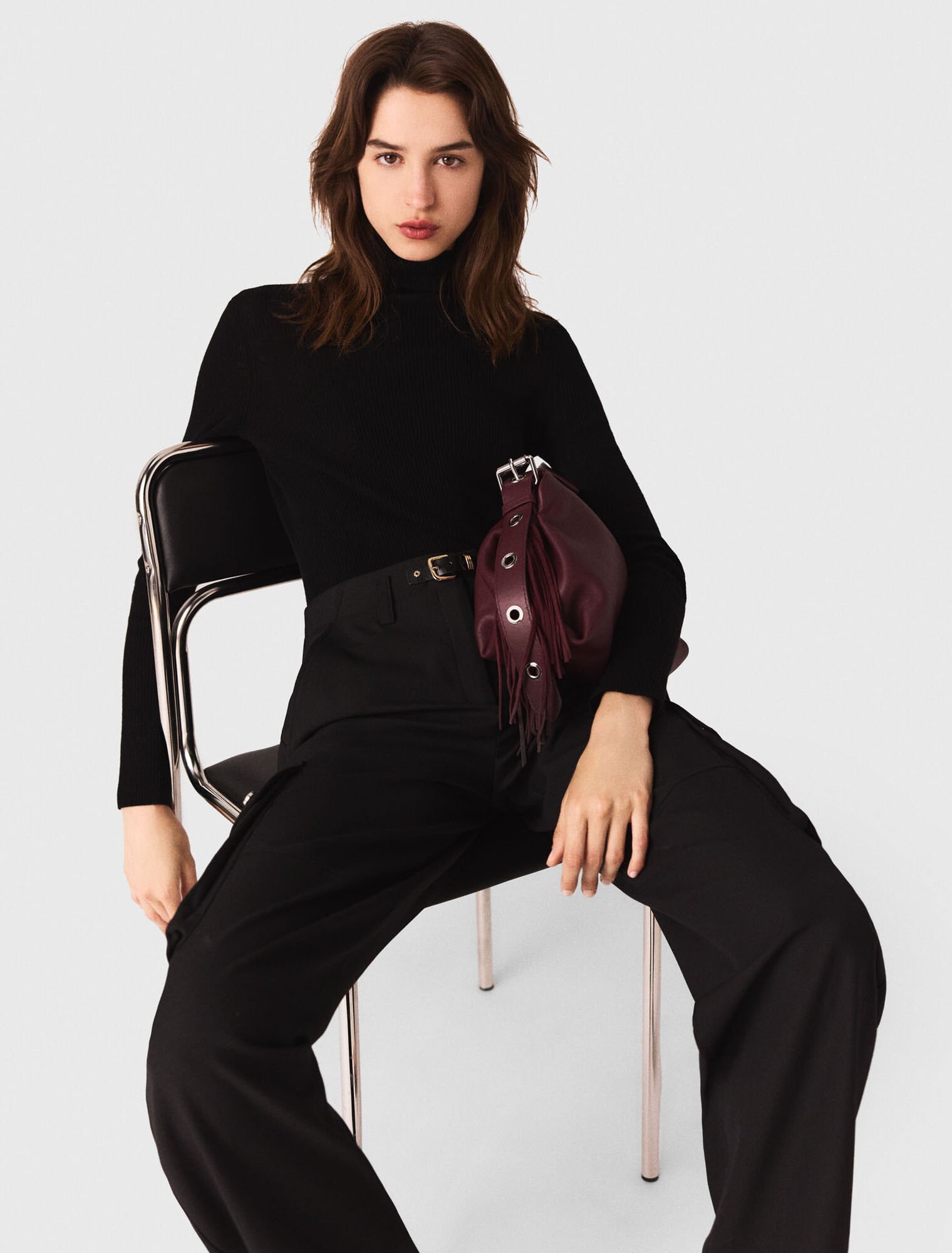 Open polo collar cardigan