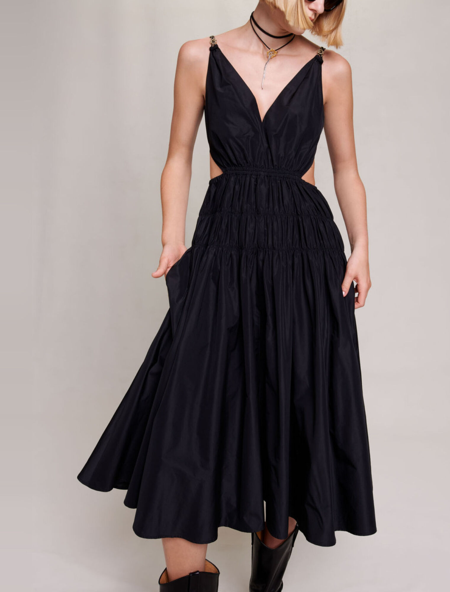 Taffeta dress with cut-out at the waist