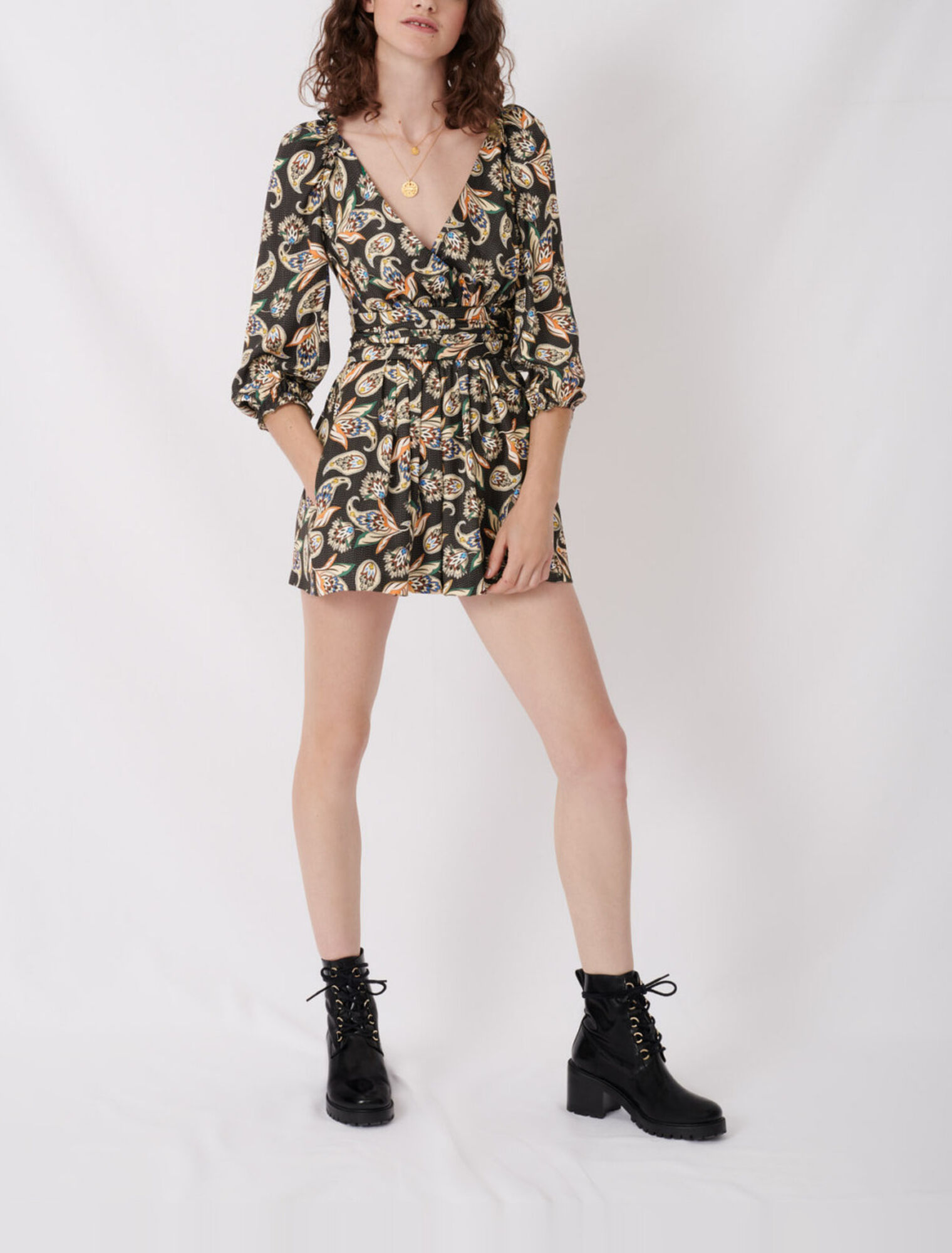 Combinaison short en satin imprimé