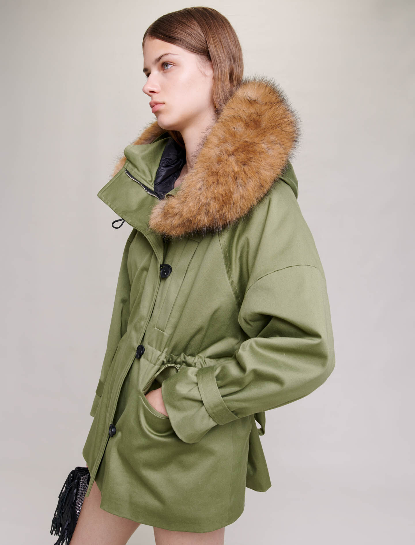 【海外 正規品】 hooded Short parka Maje | Women For Brown ジャケット・アウター