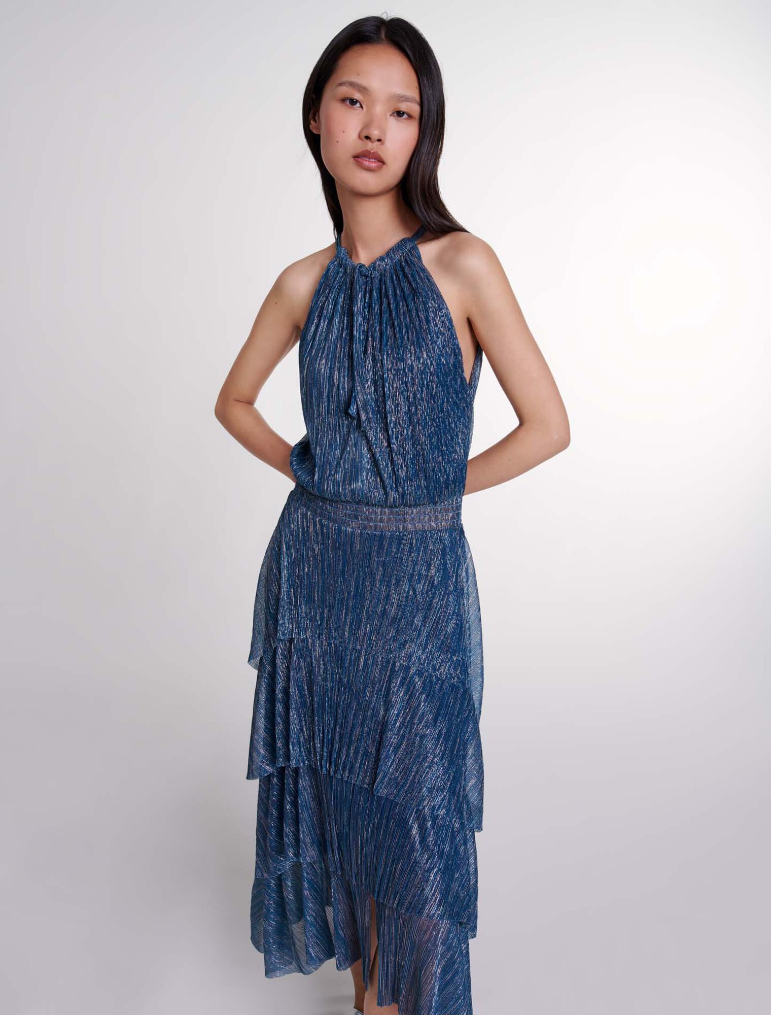 Robe longue lamée à volants