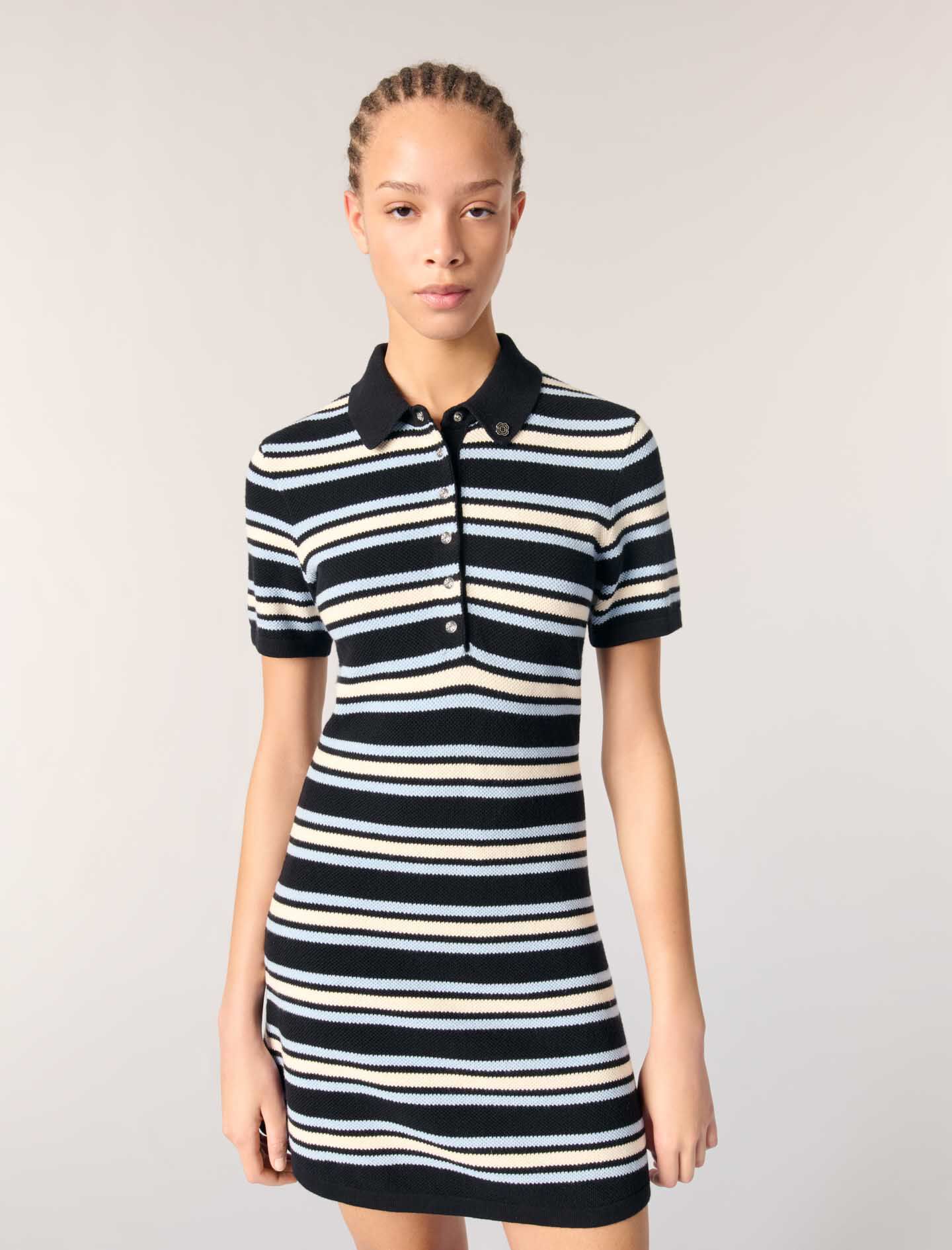 Striped knit polo dress Tricolor For Women | Maje