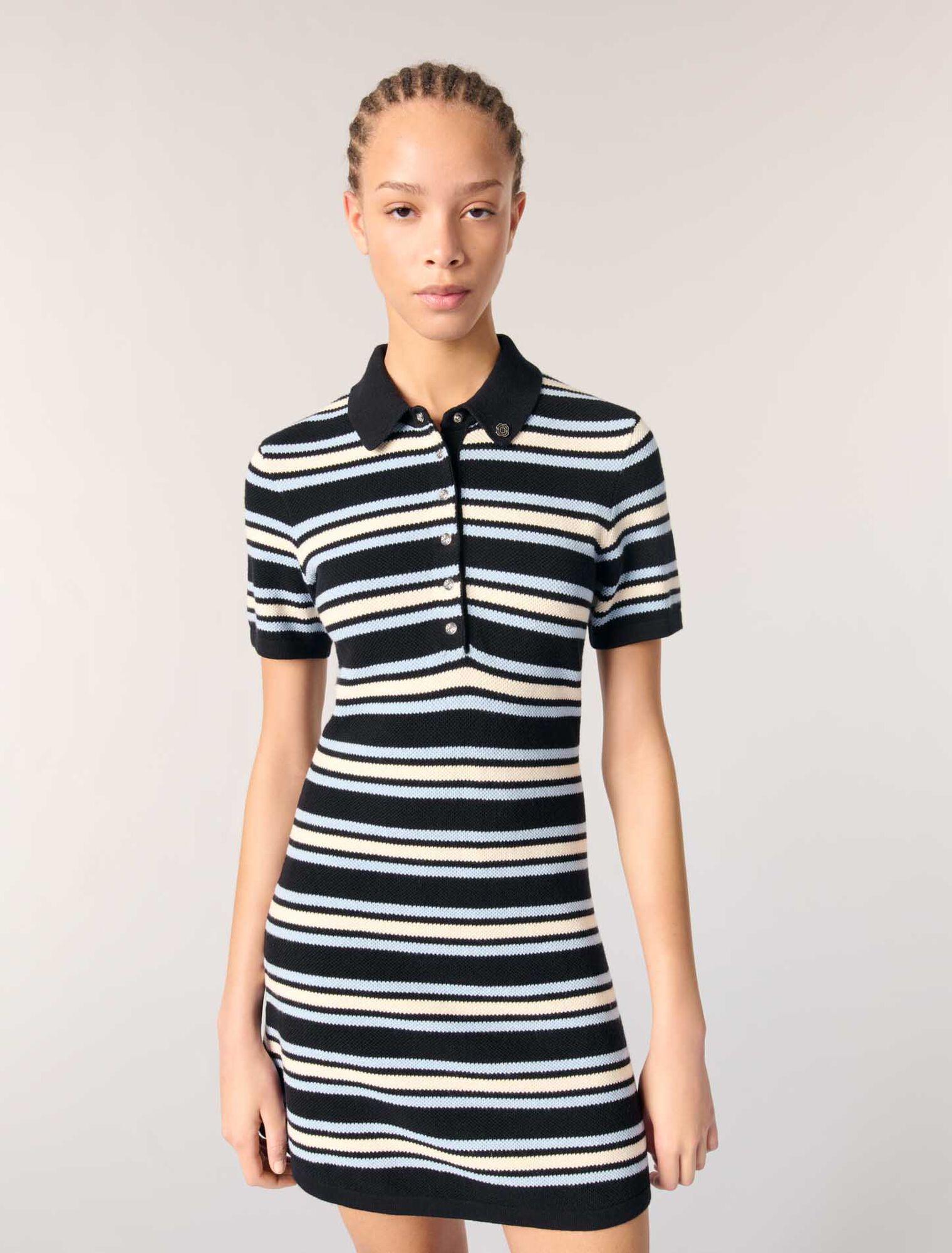 Robe polo en maille à rayures