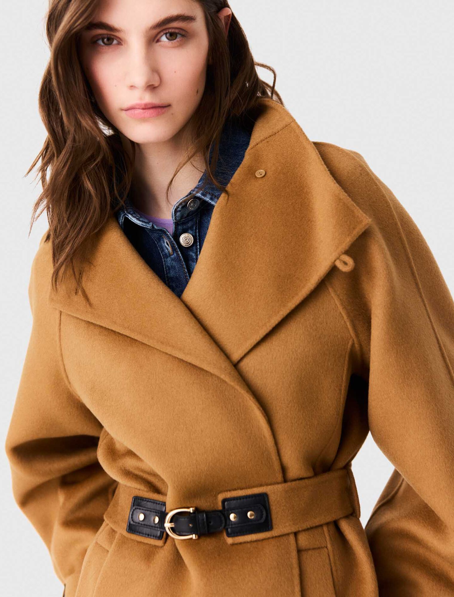Belted mid-length wool coat