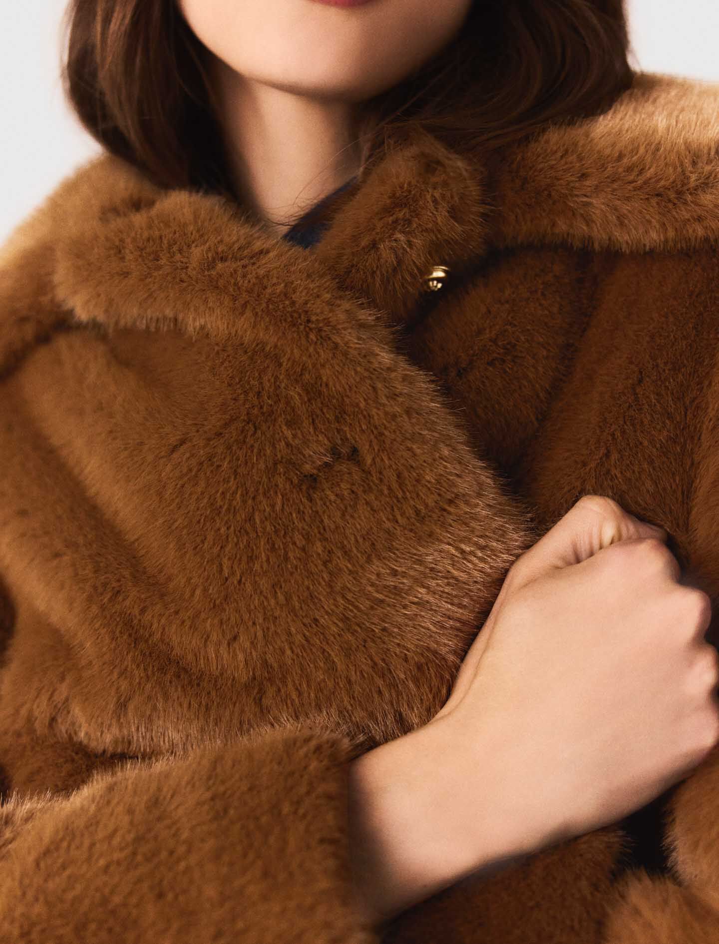 Mid-length faux fur coat Brown For Women | Maje