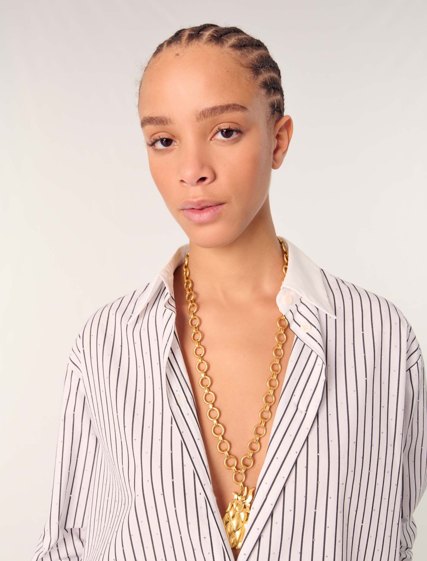 Rhinestone striped shirt Bicolor For Women | Maje