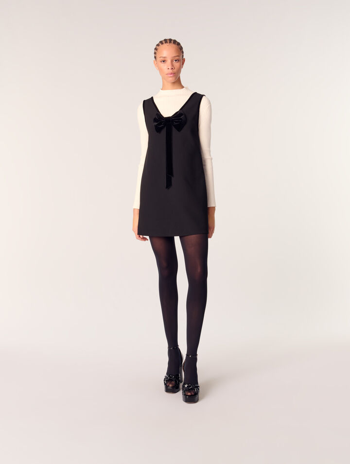 Pinafore mini dress with velvet collar