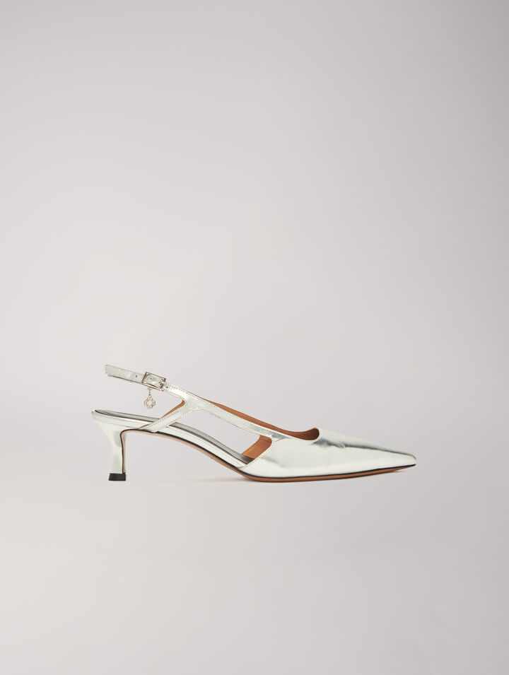 Escarpins à brides en cuir argenté