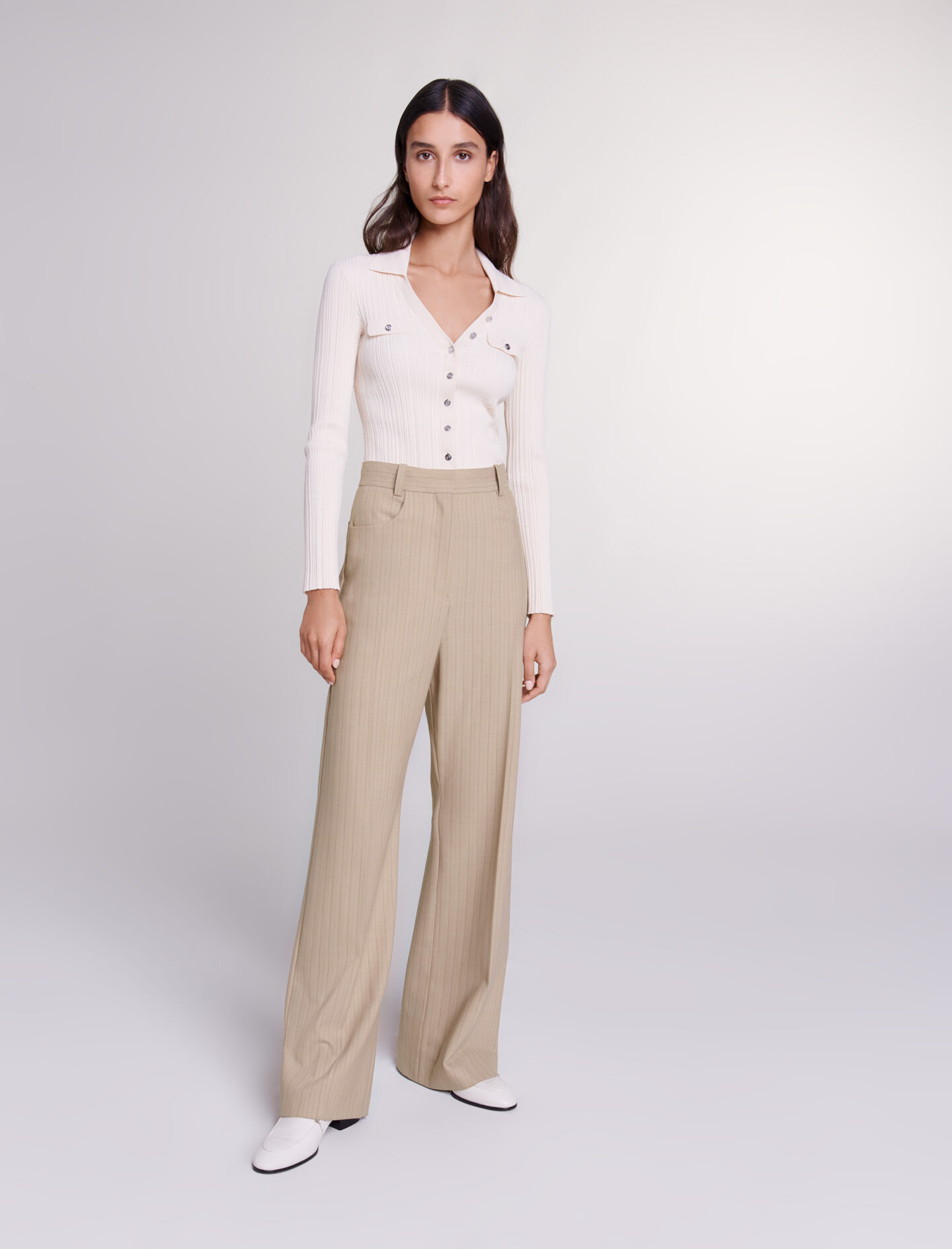 Pantalon taille haute beige pour femme Maje