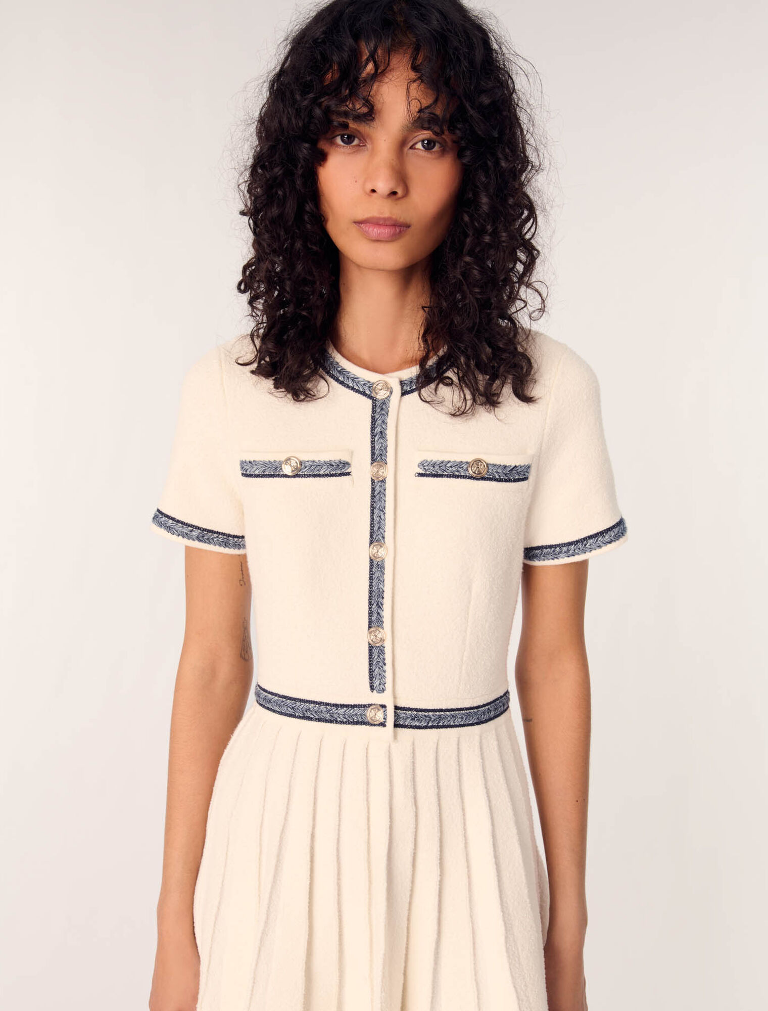 Pleated knit mini dress