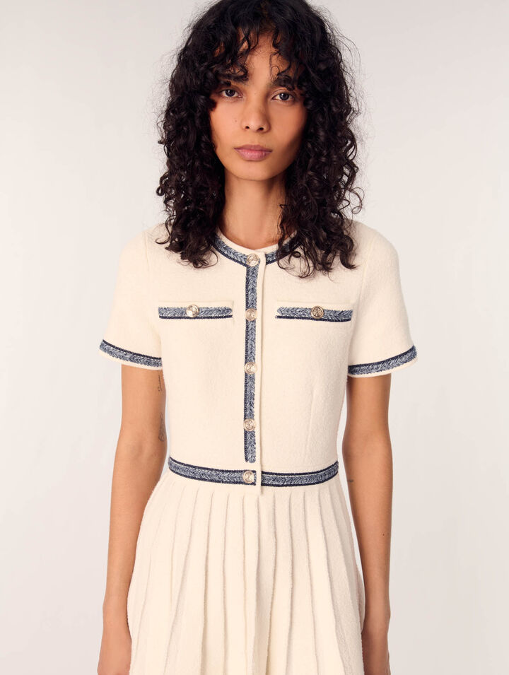 Pleated knit mini dress