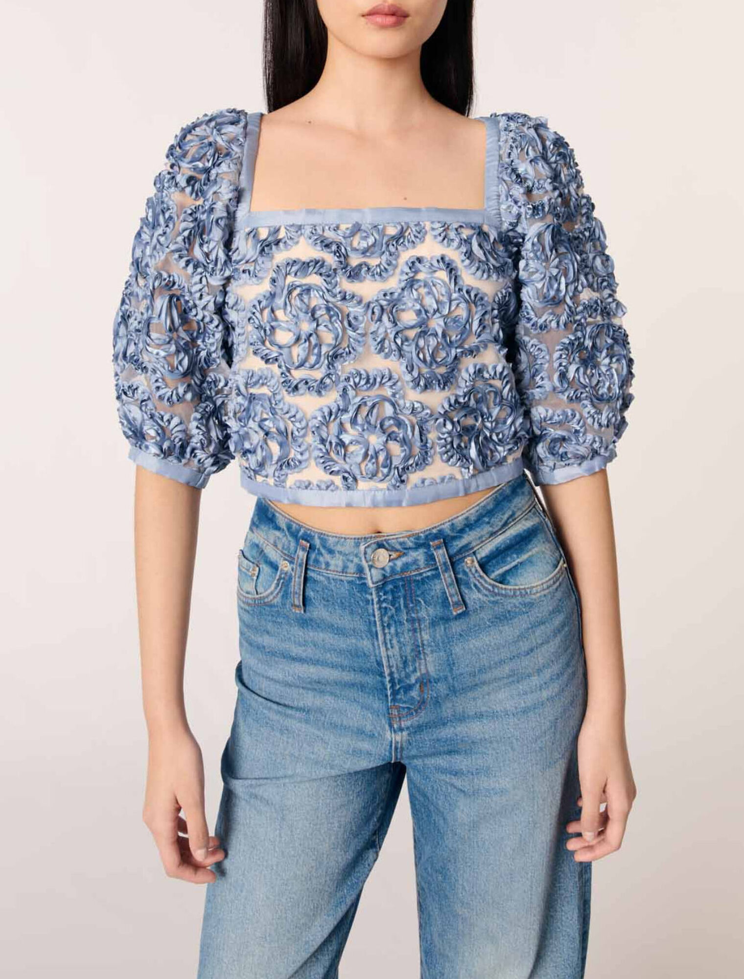 Top en organza motif floral