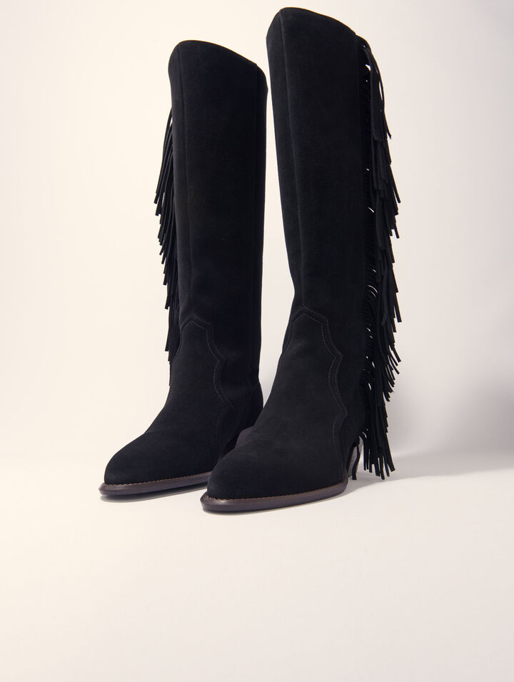 Bottes western en suède à franges