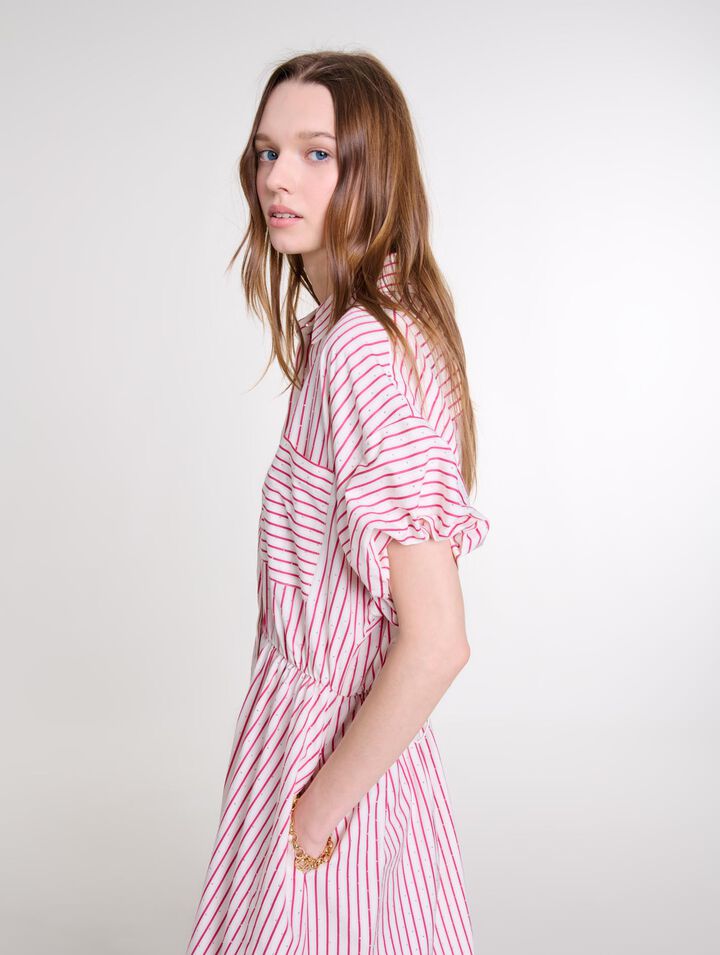 Robe longue à rayures et strass