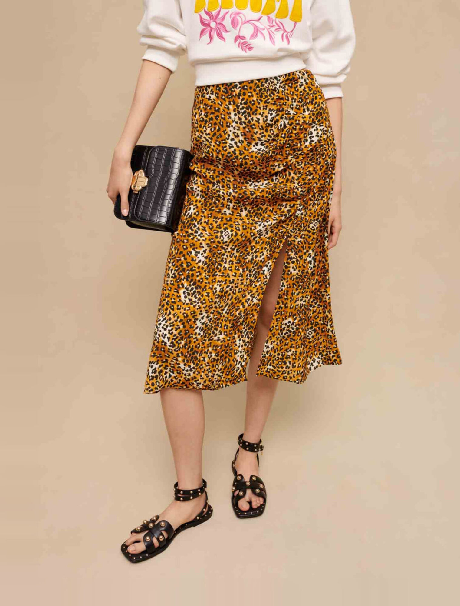 Leopard print midi skirt