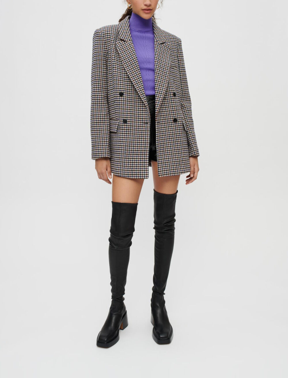 Wide thick houndstooth jacket Blue For Women Maje