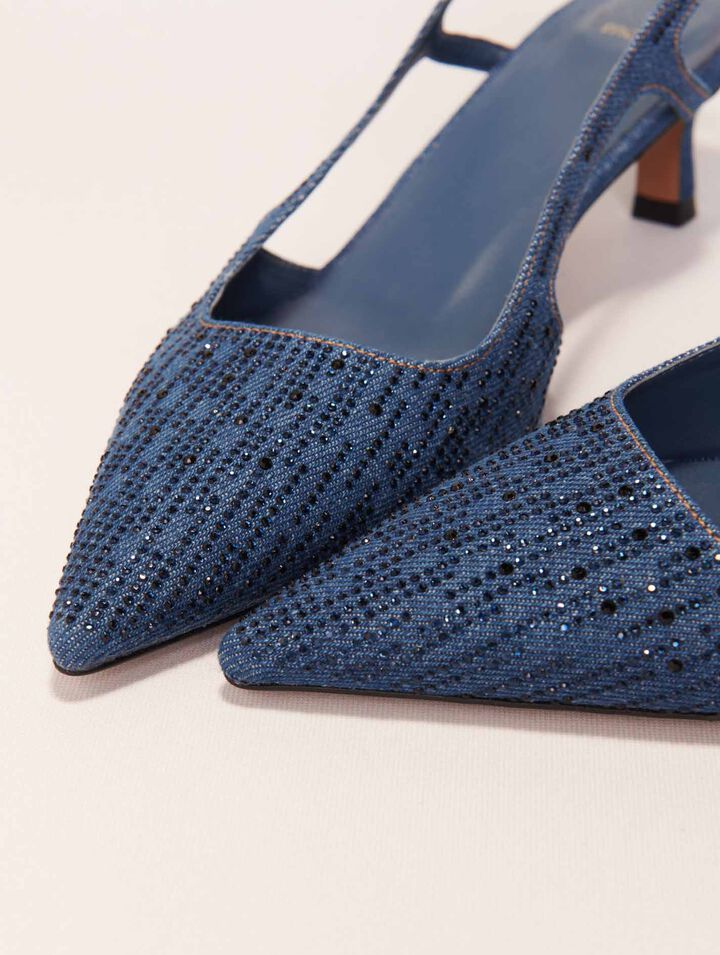 Escarpins slingback en denim strassé