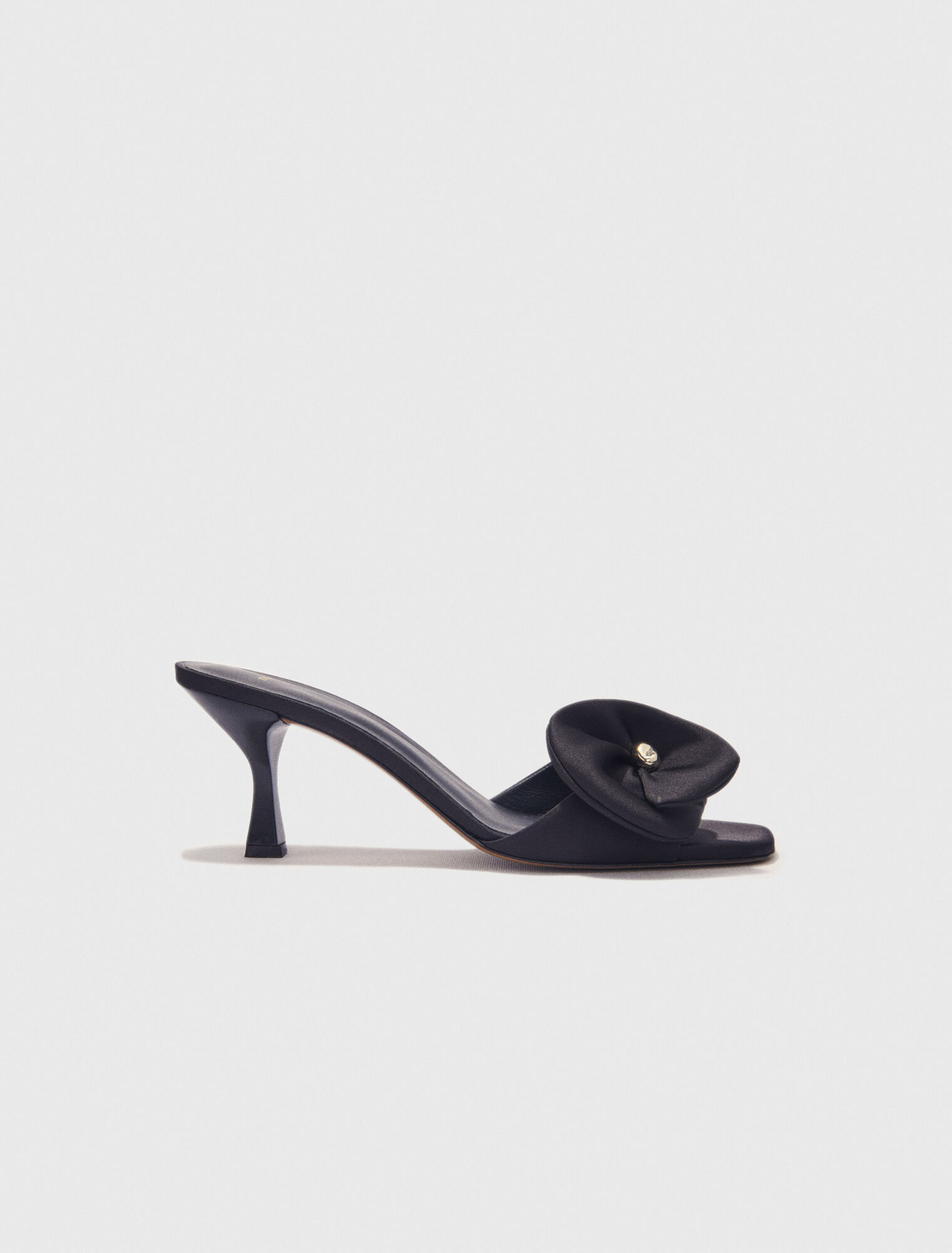 Textile mules with satin flower