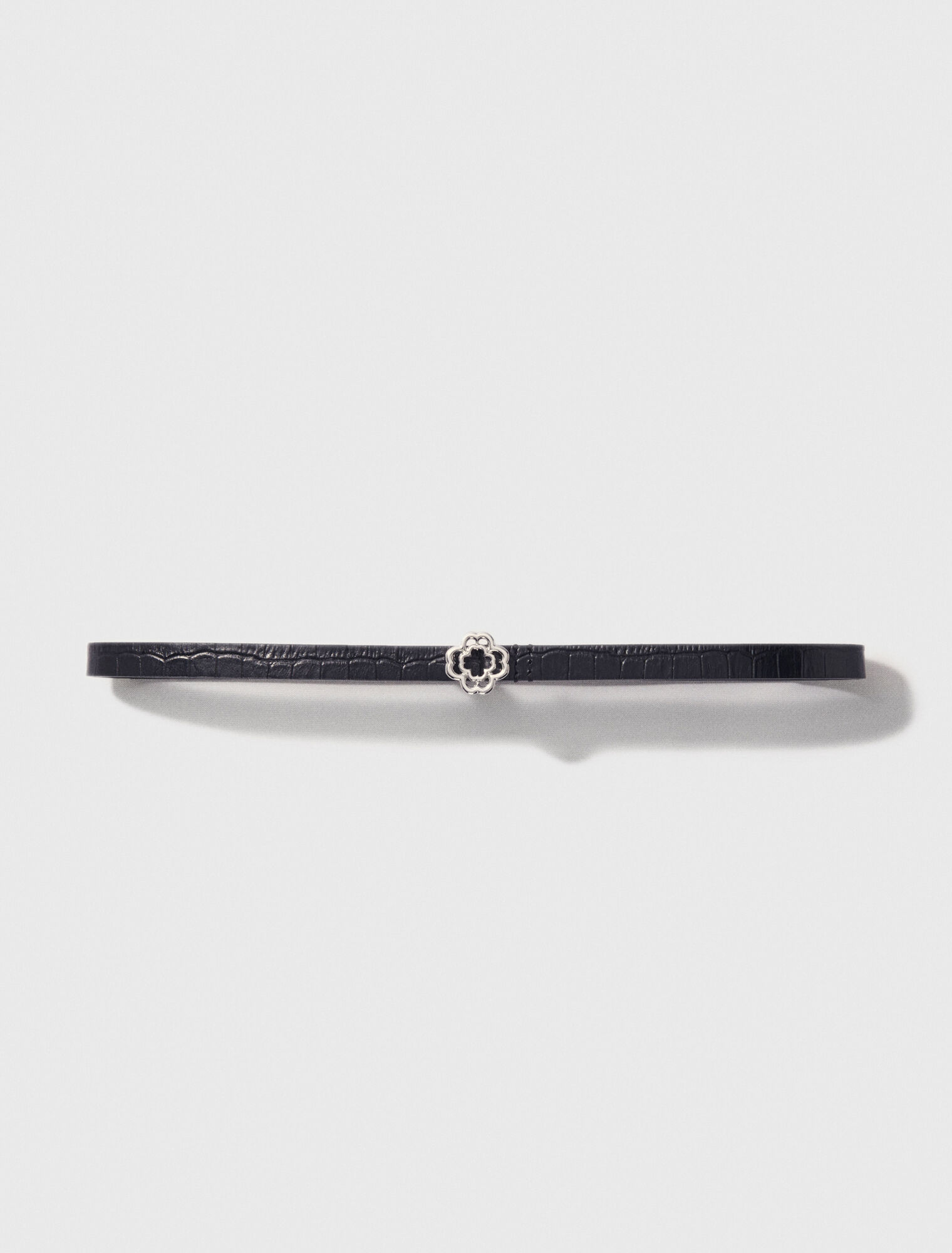 Slim mock croc leather Clover belt