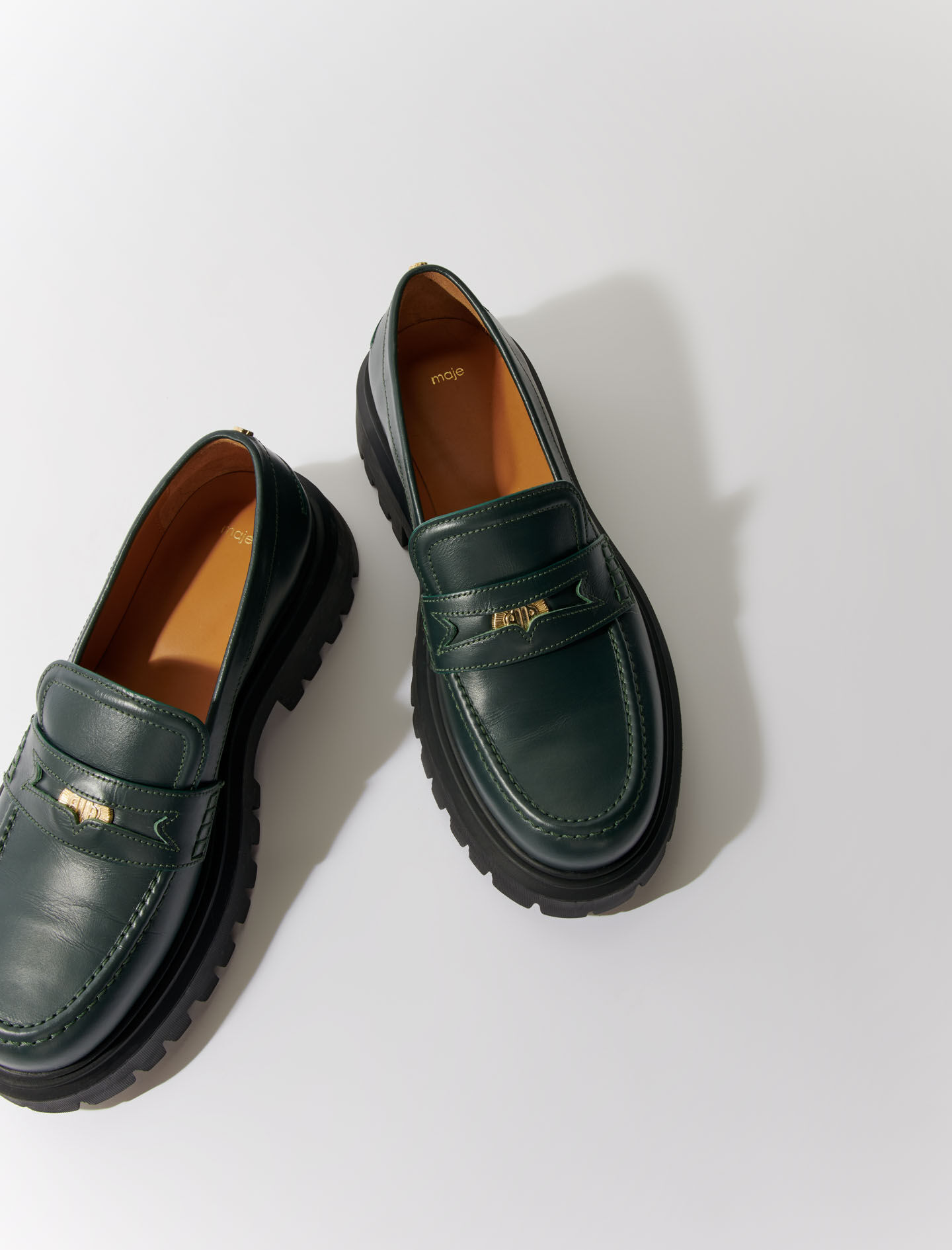 Leather platform loafers Green For Women | Maje