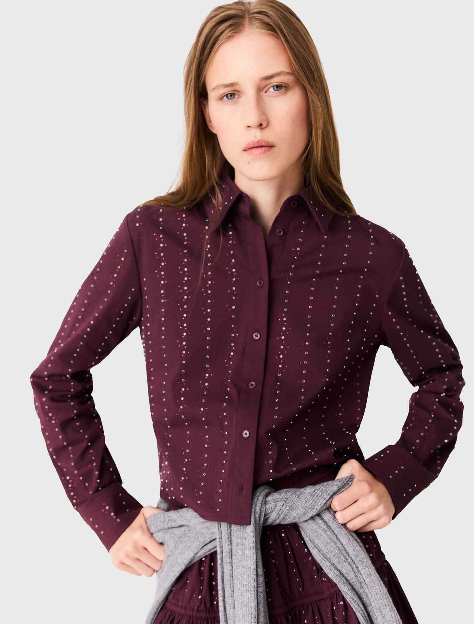 Chemise courte strass&eacute;e en coton
