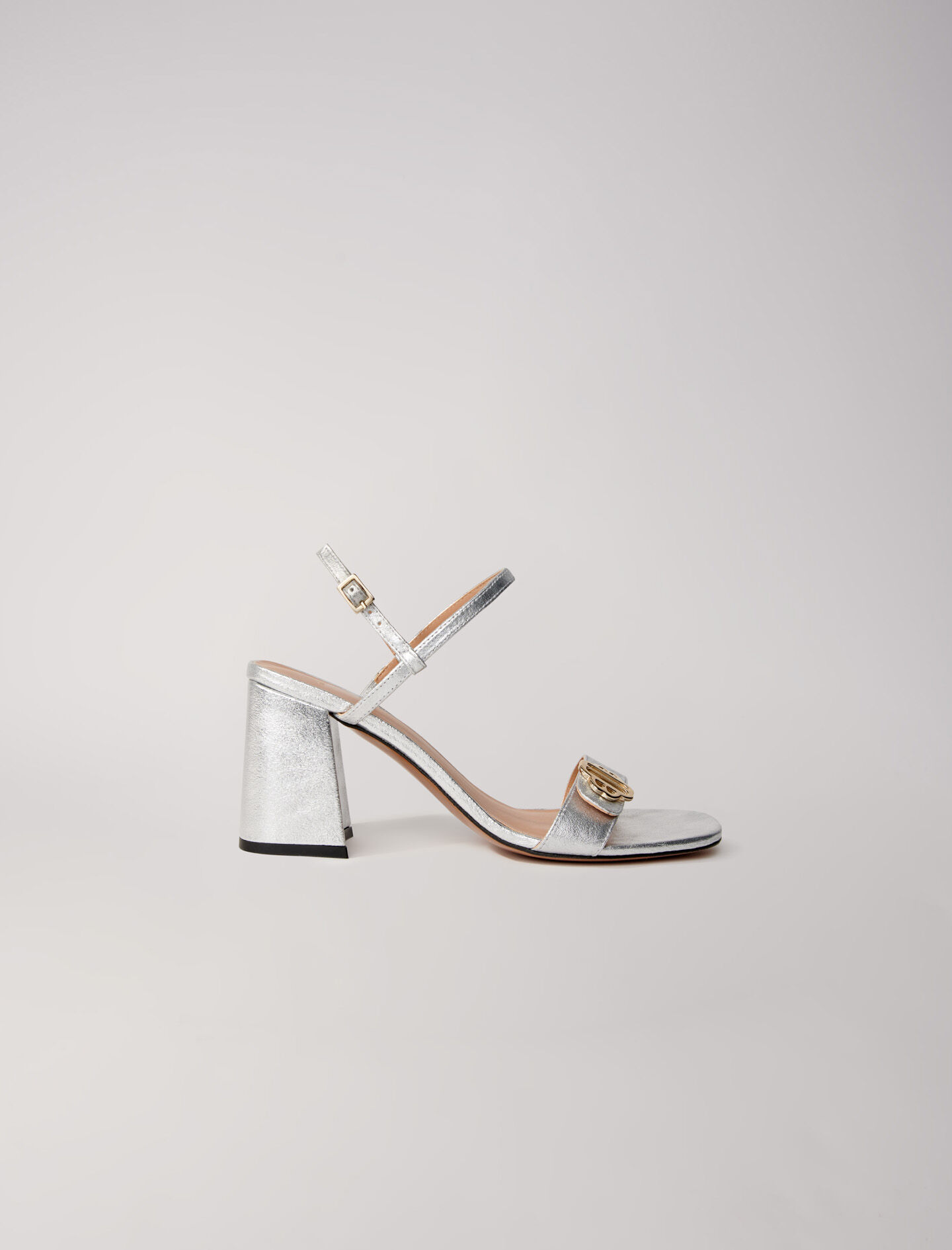 Metallic leather sandals Black Gray For Women Maje