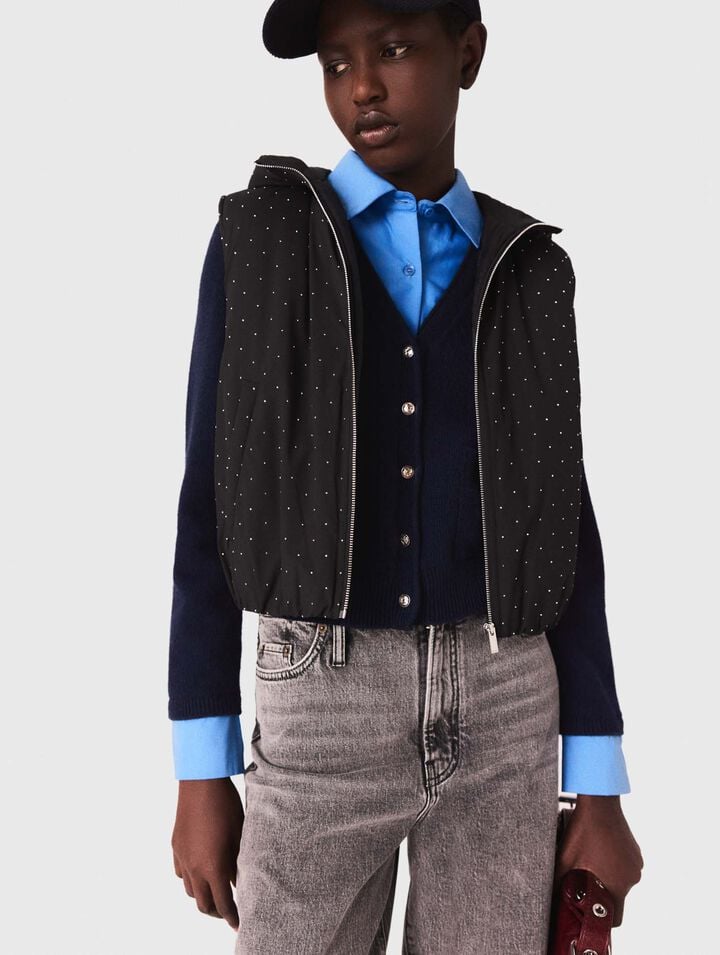 Rhinestone sleeveless puffer vest