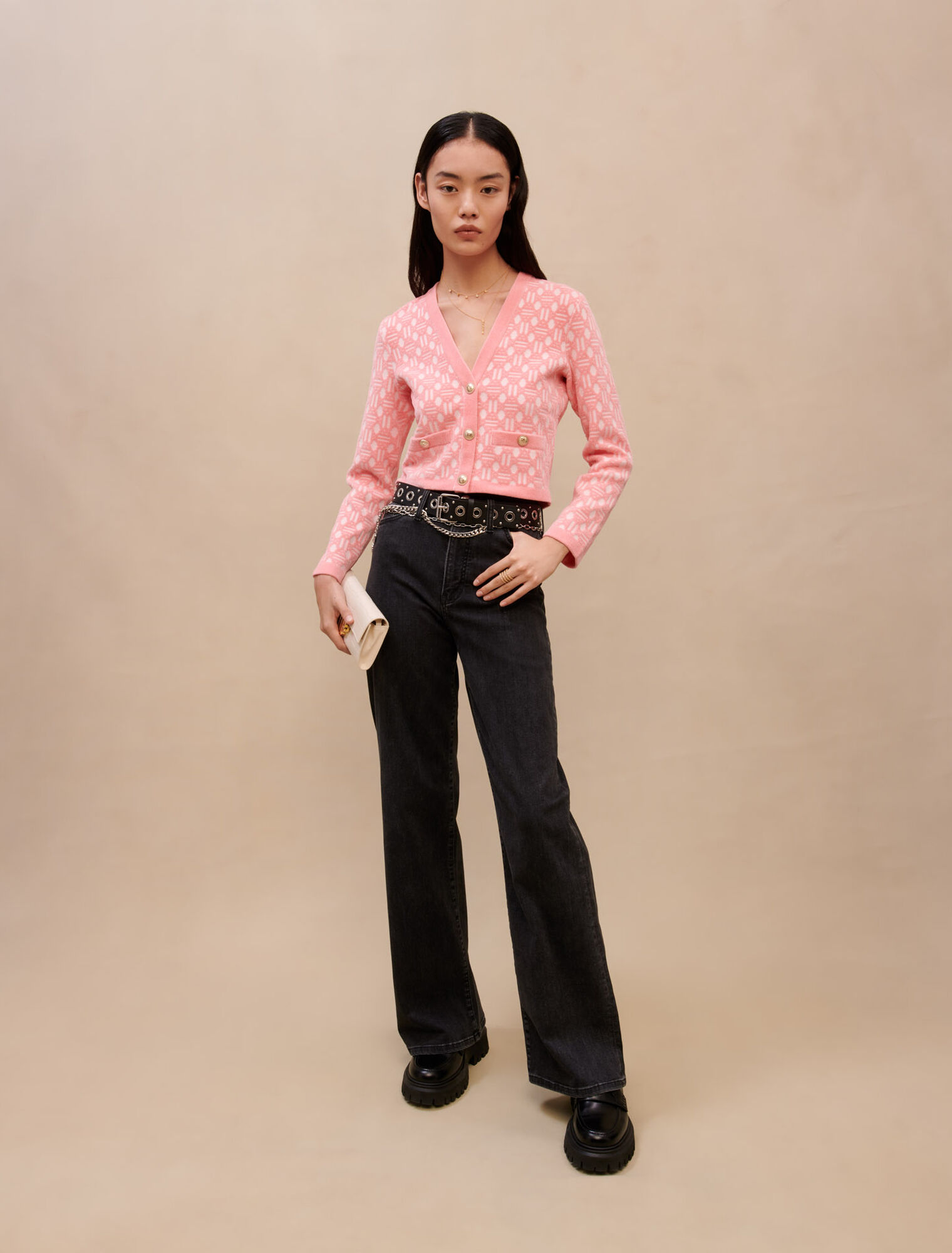 Pink jacquard cardigan
