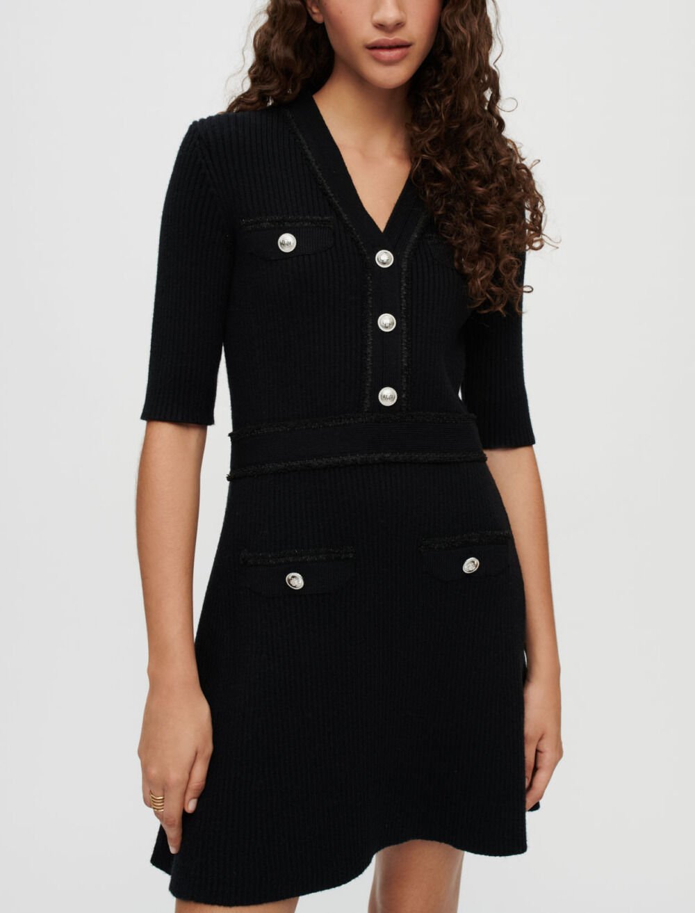 Black ribbed button dress shop