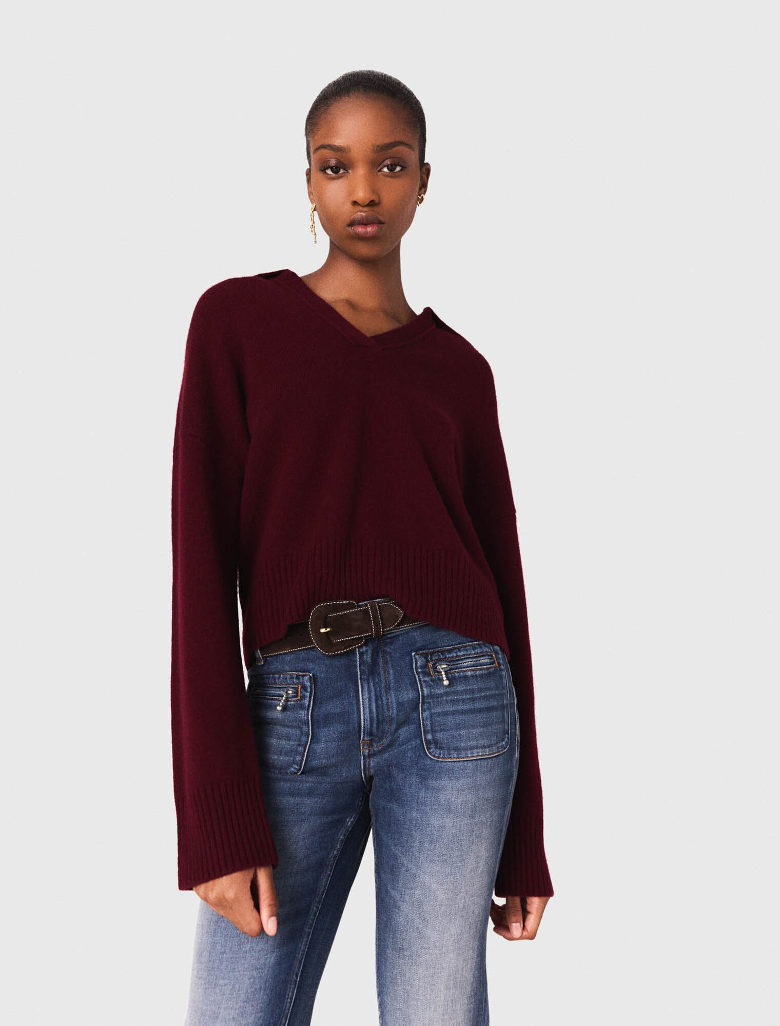 Open polo collar jumper