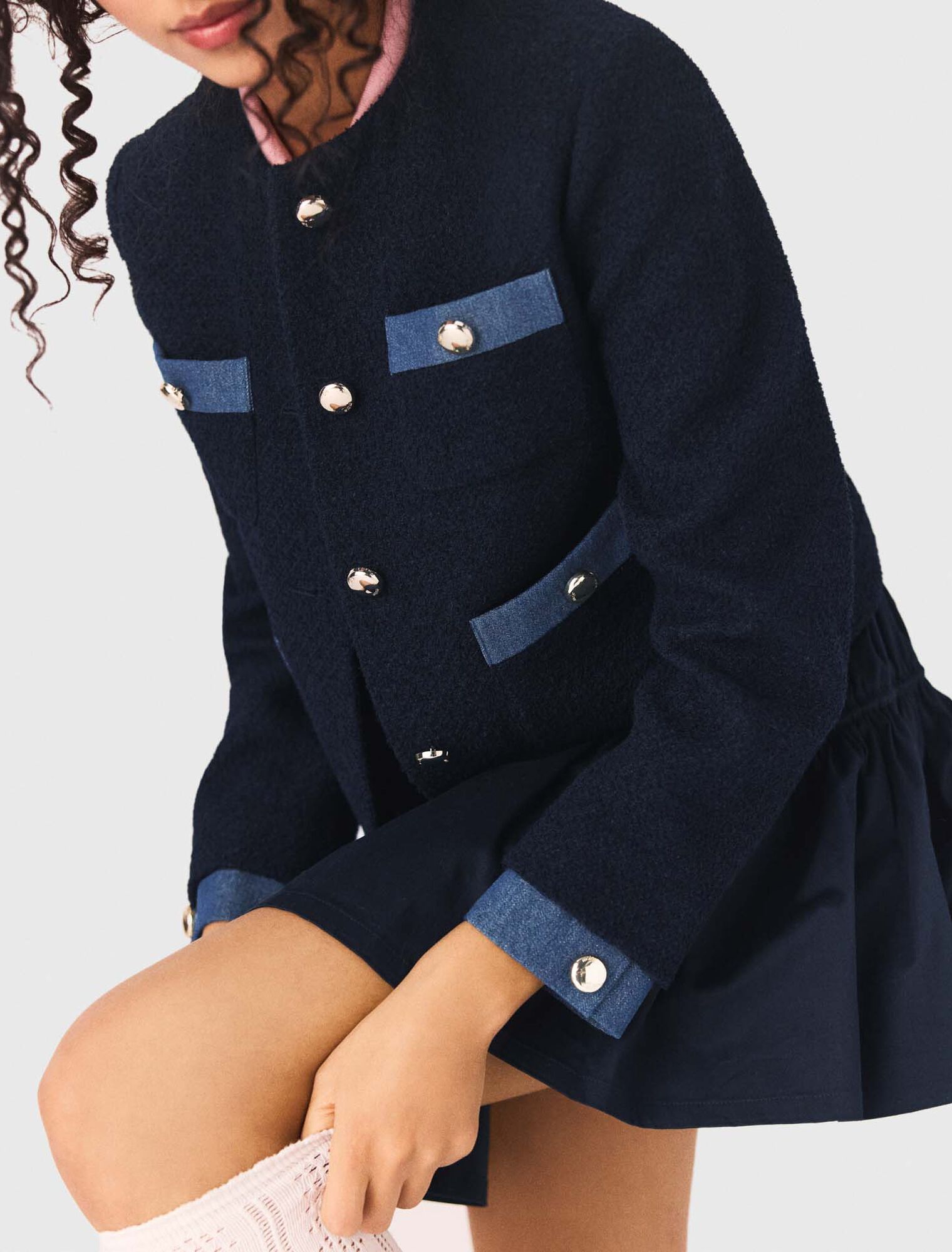 Veste en tweed et galons denim