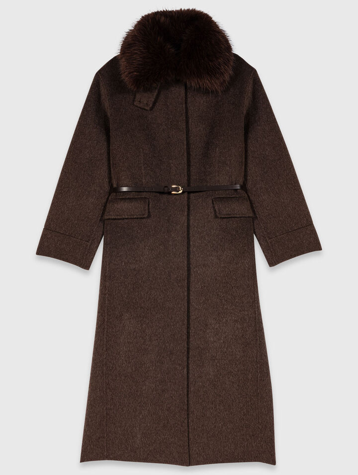 Manteau long et col fausse fourrure