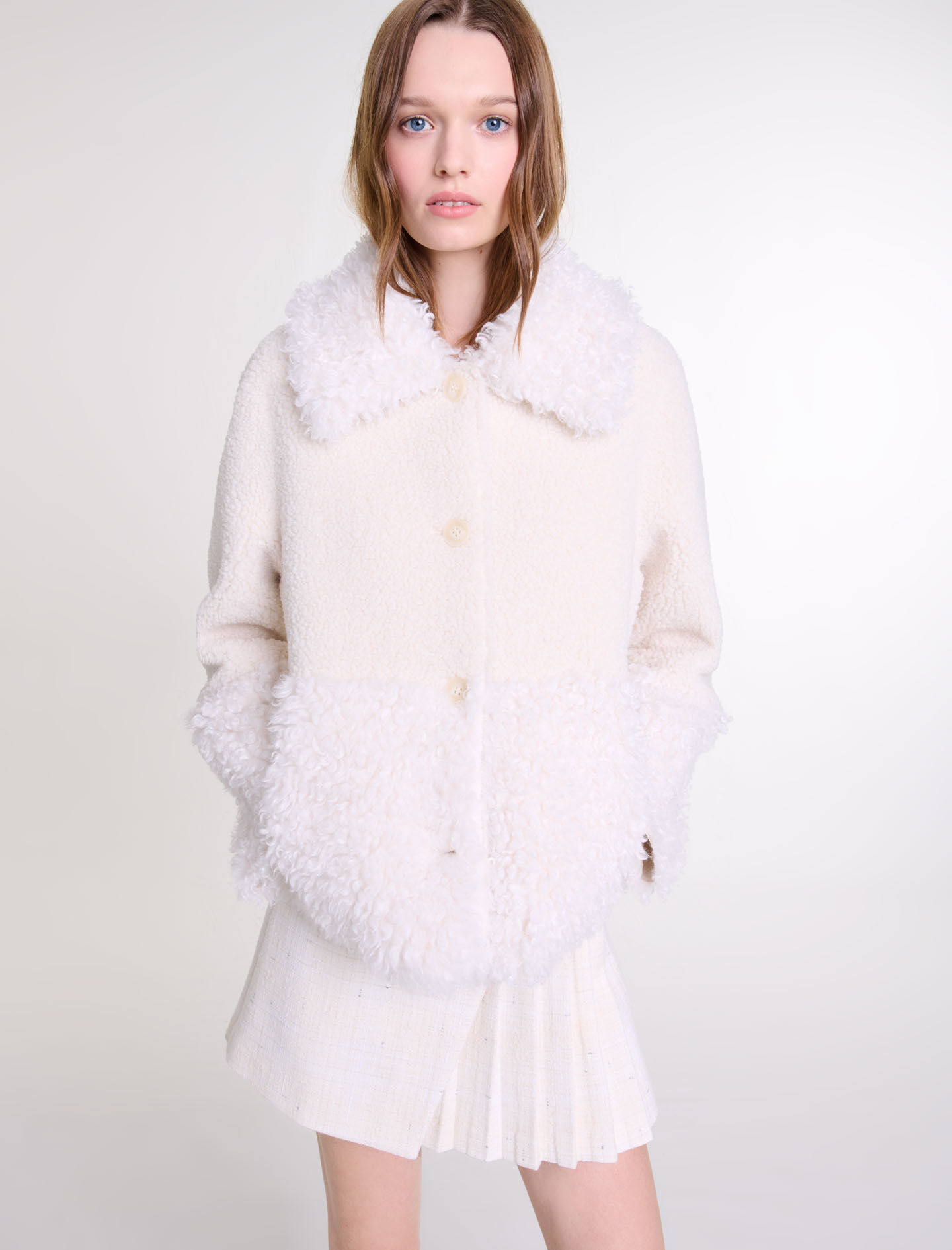 Short fake fur coat White For Women | Maje