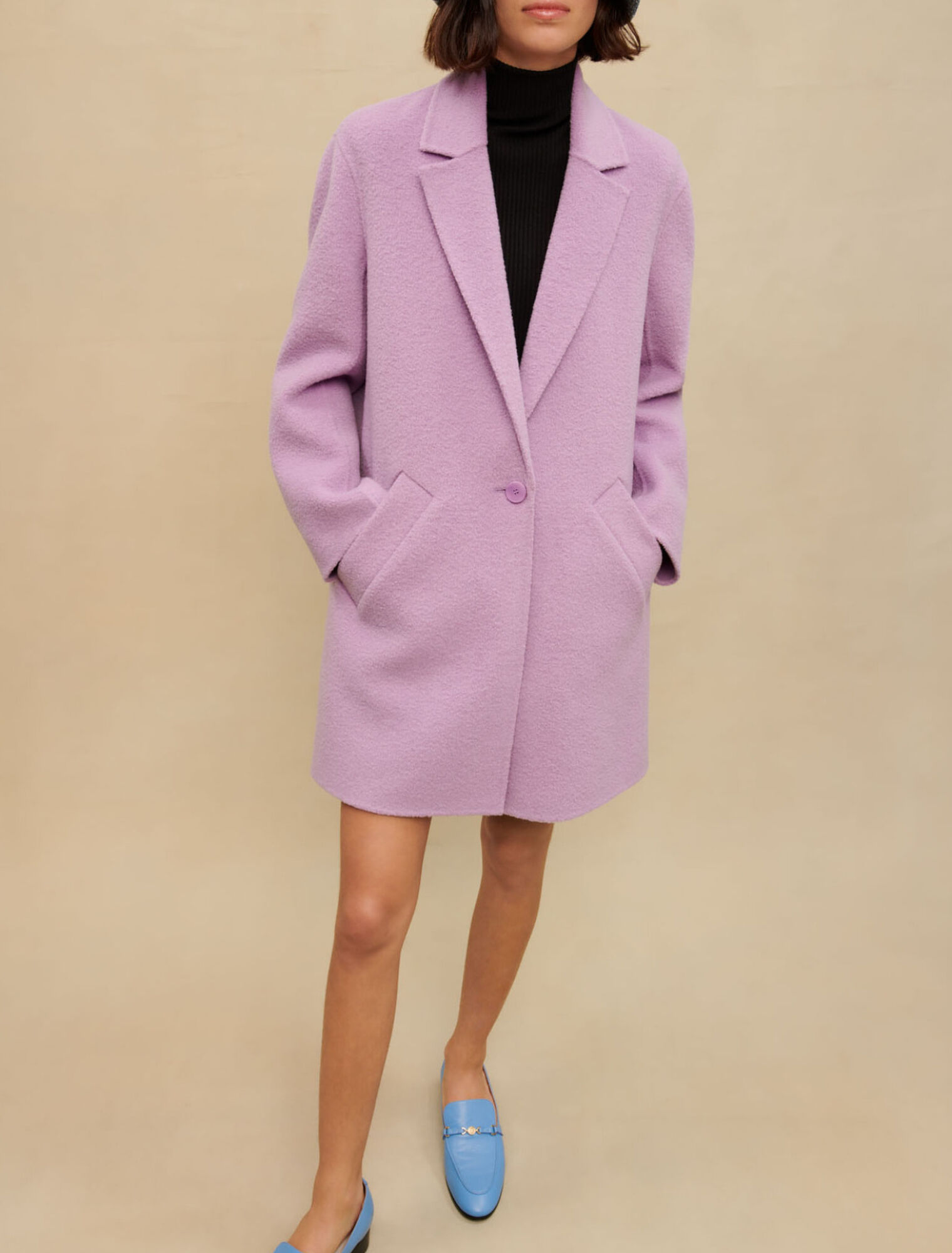 Mauve double-sided bouclé coat
