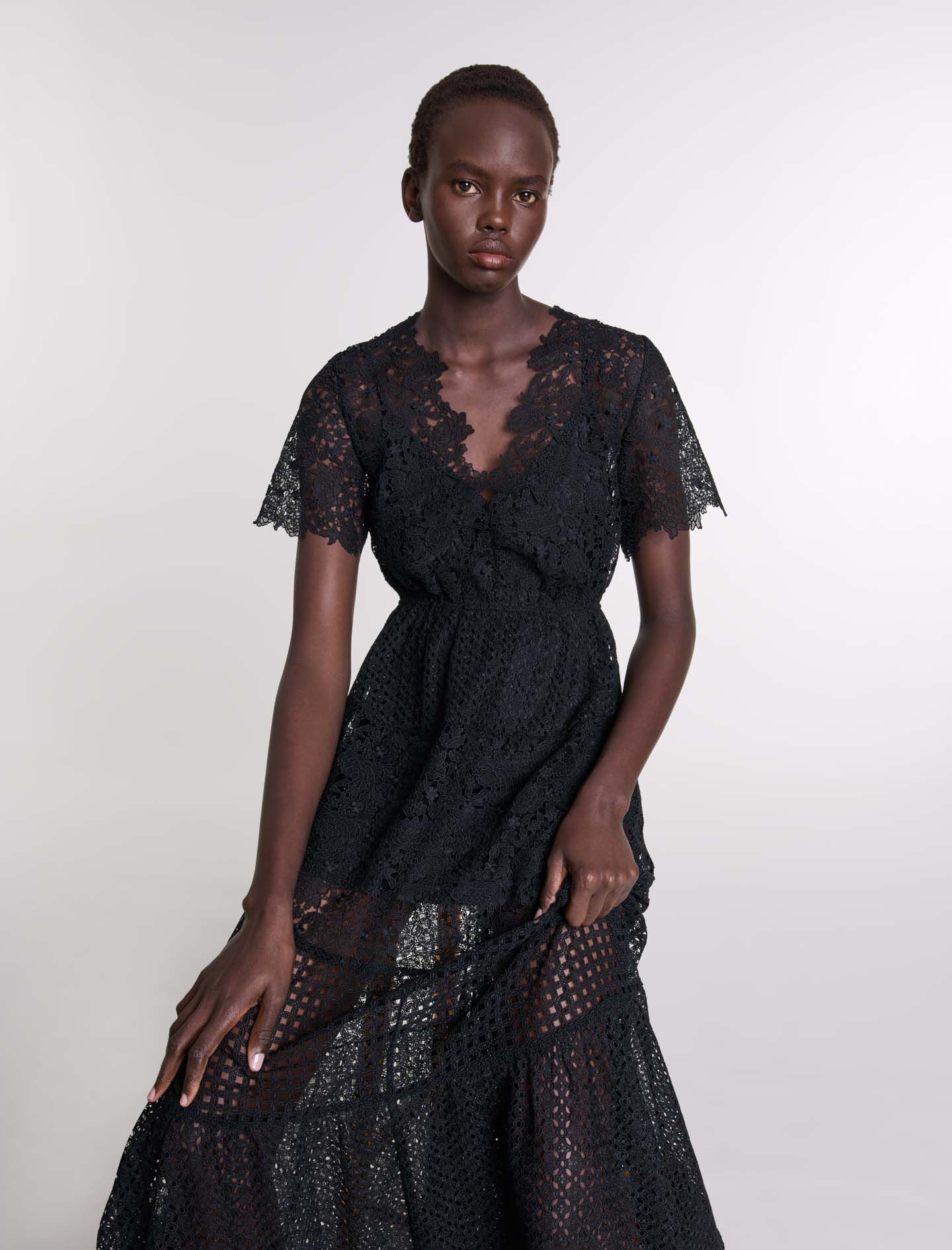 スーツ・フォーマル・ドレス Seem flower lace dress (Black) Limite Floral Lace Sequin Cocktail Dress - Black