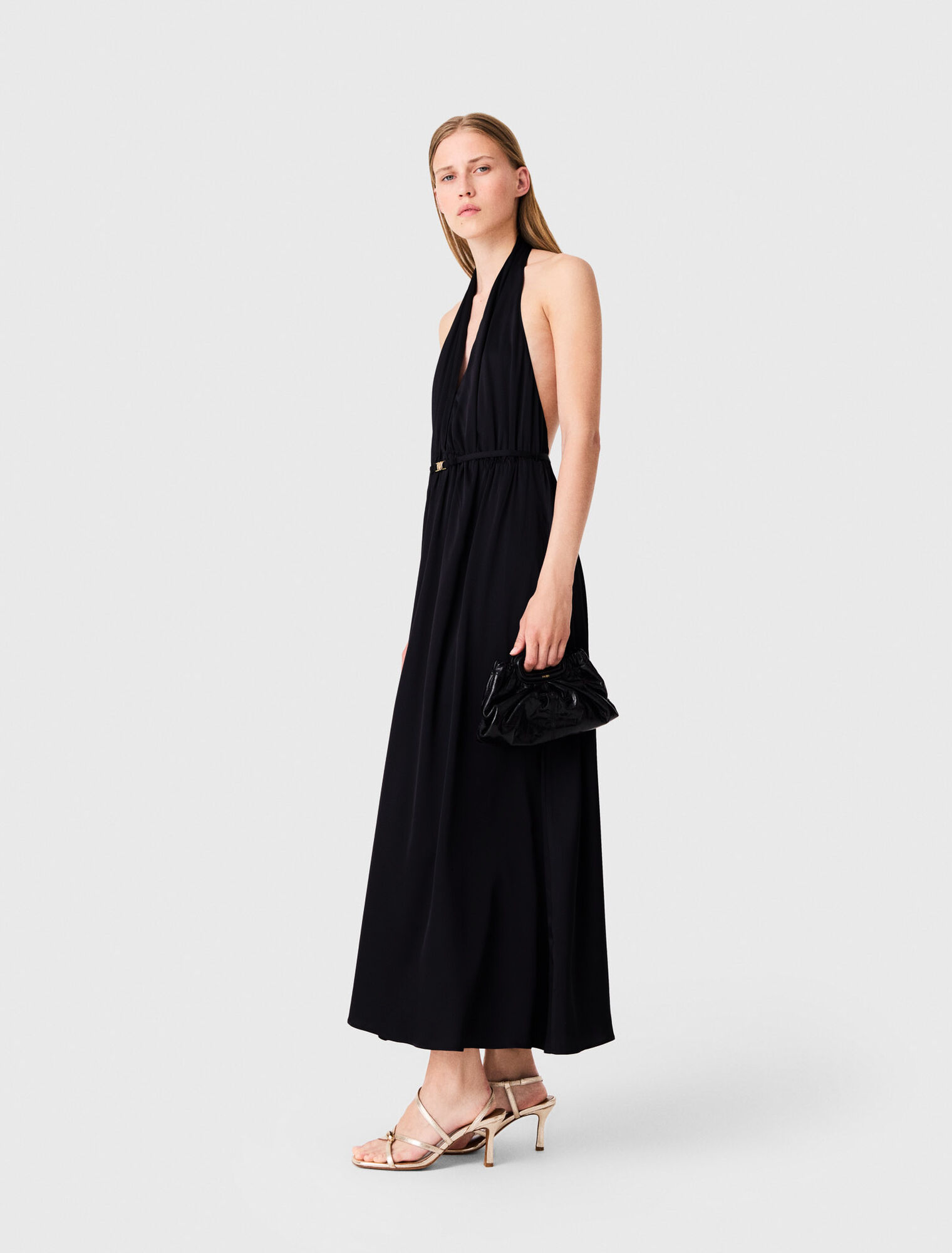 Backless pleated maxi dress