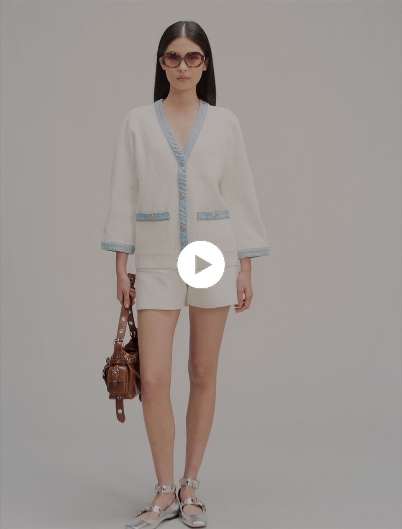 Cardigan long à détails denim