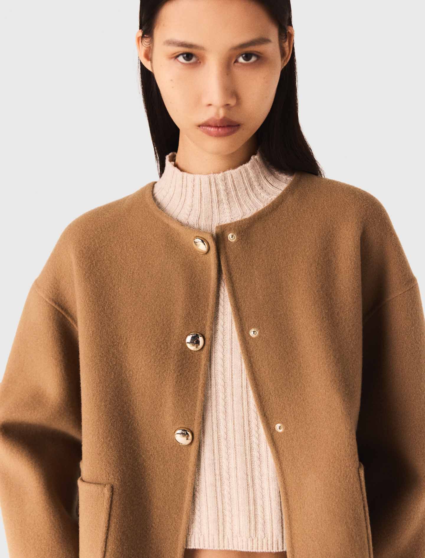 Double-faced coat with removable collar Brown For Women | Maje