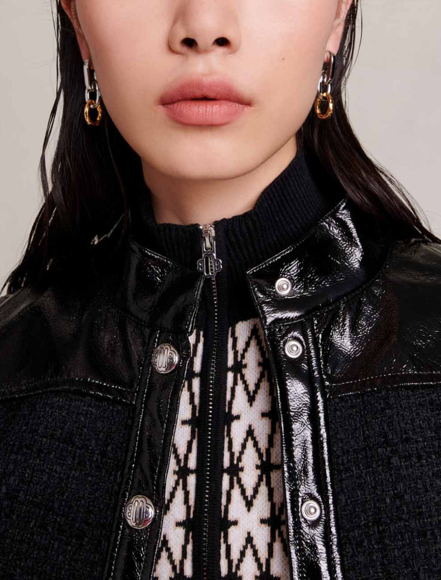 Blouson tweed et vinyle