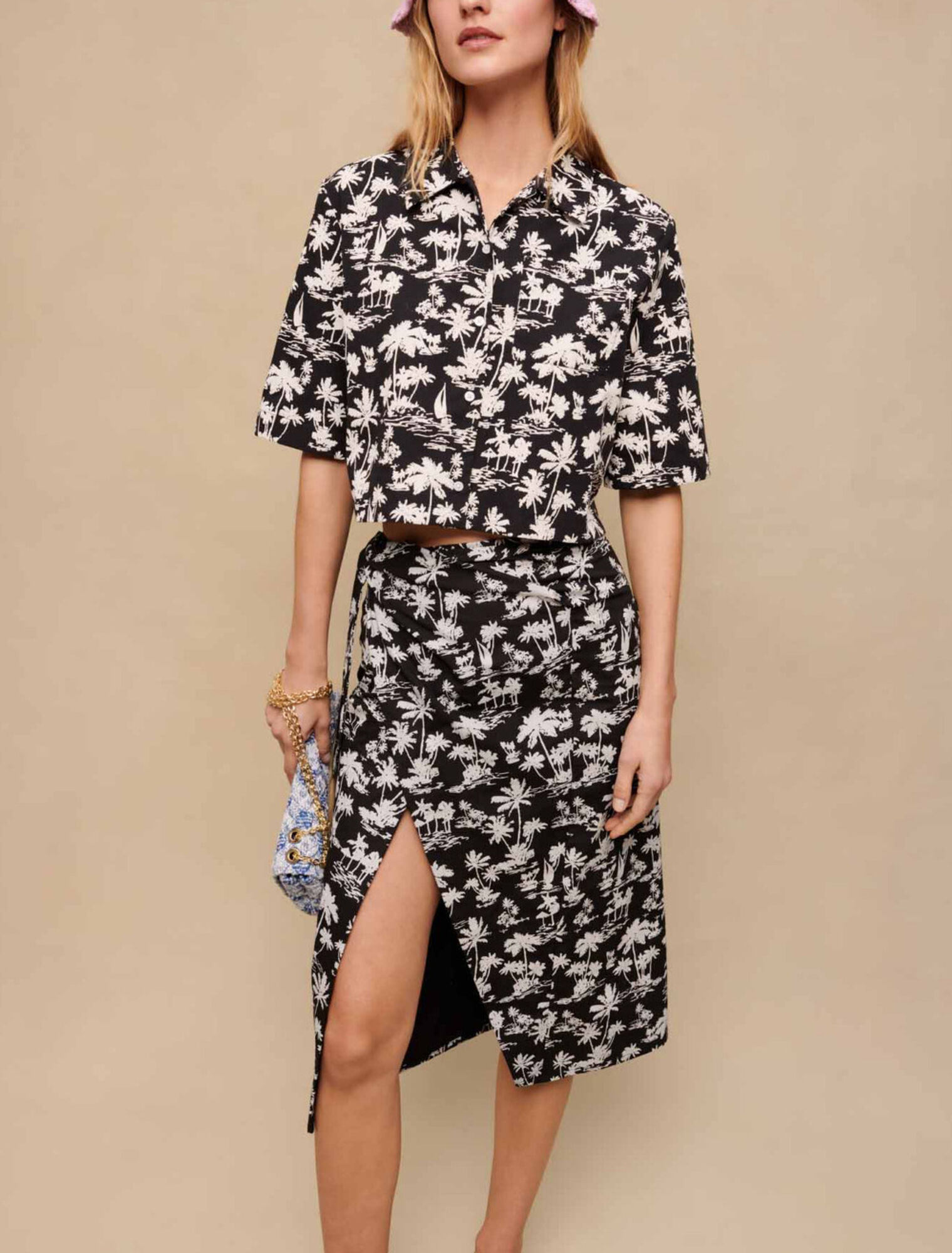 Palm print wrap skirt