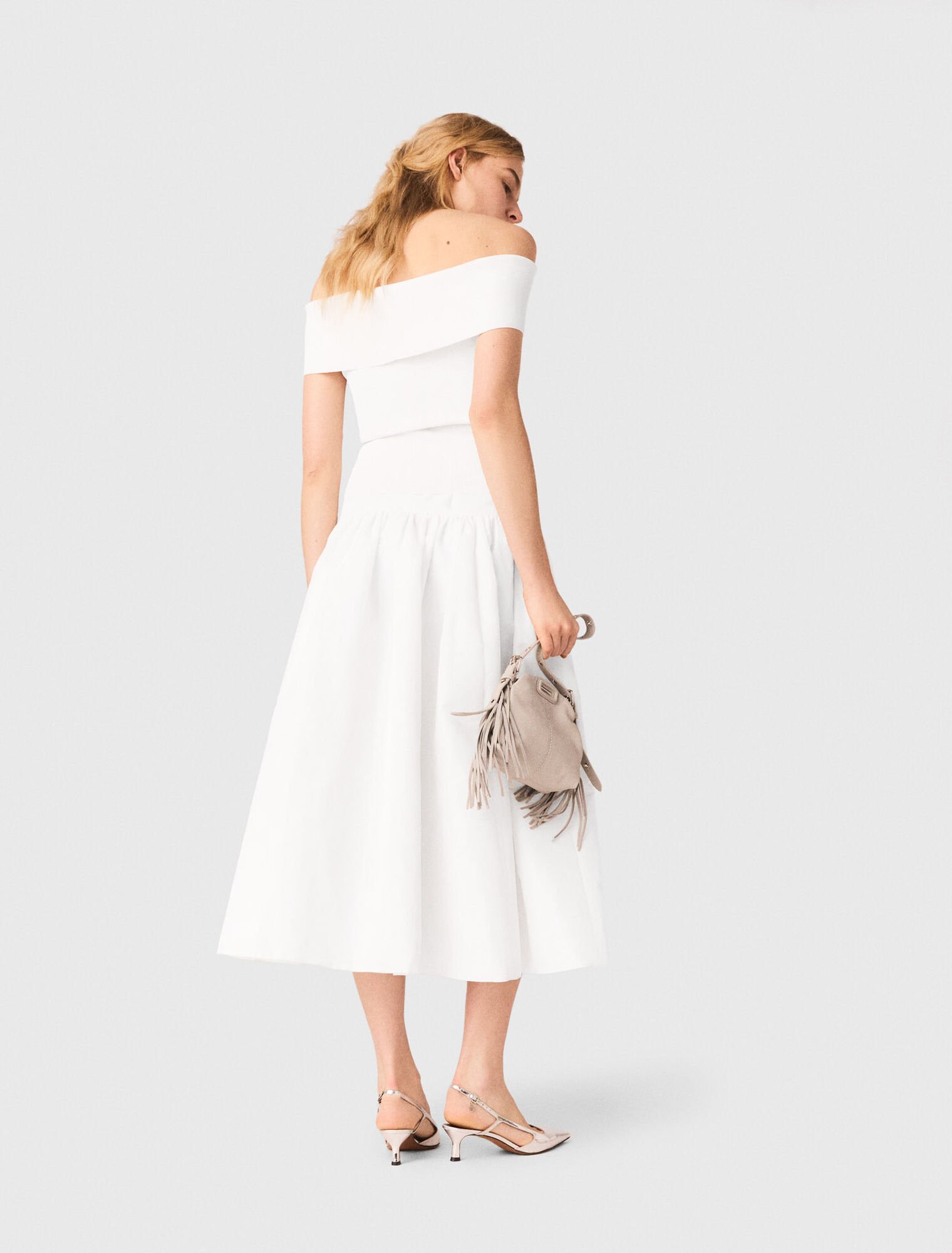 Top col bardot en maille c&ocirc;tel&eacute;e