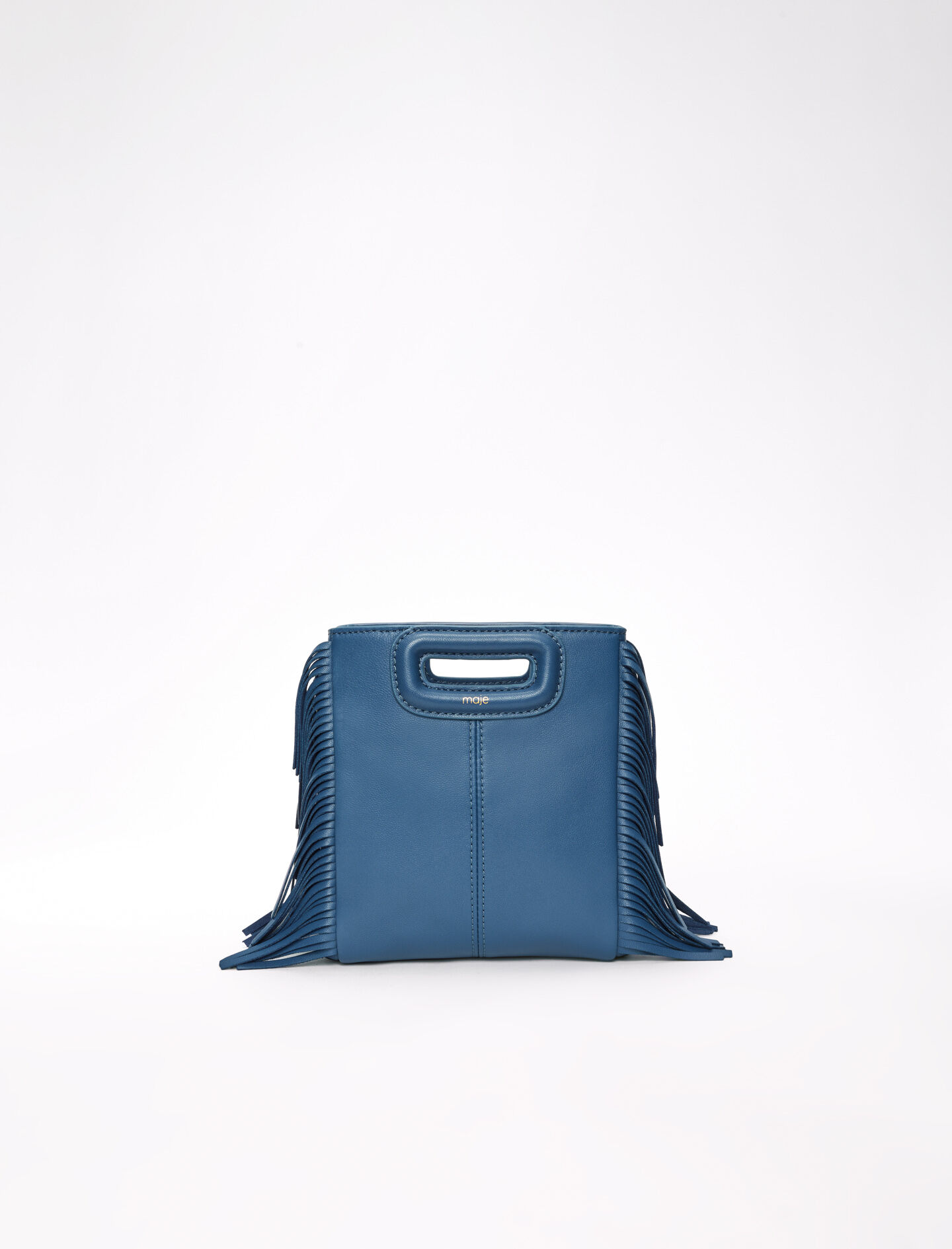 Leather mini M bag with chain Blue For Women Maje
