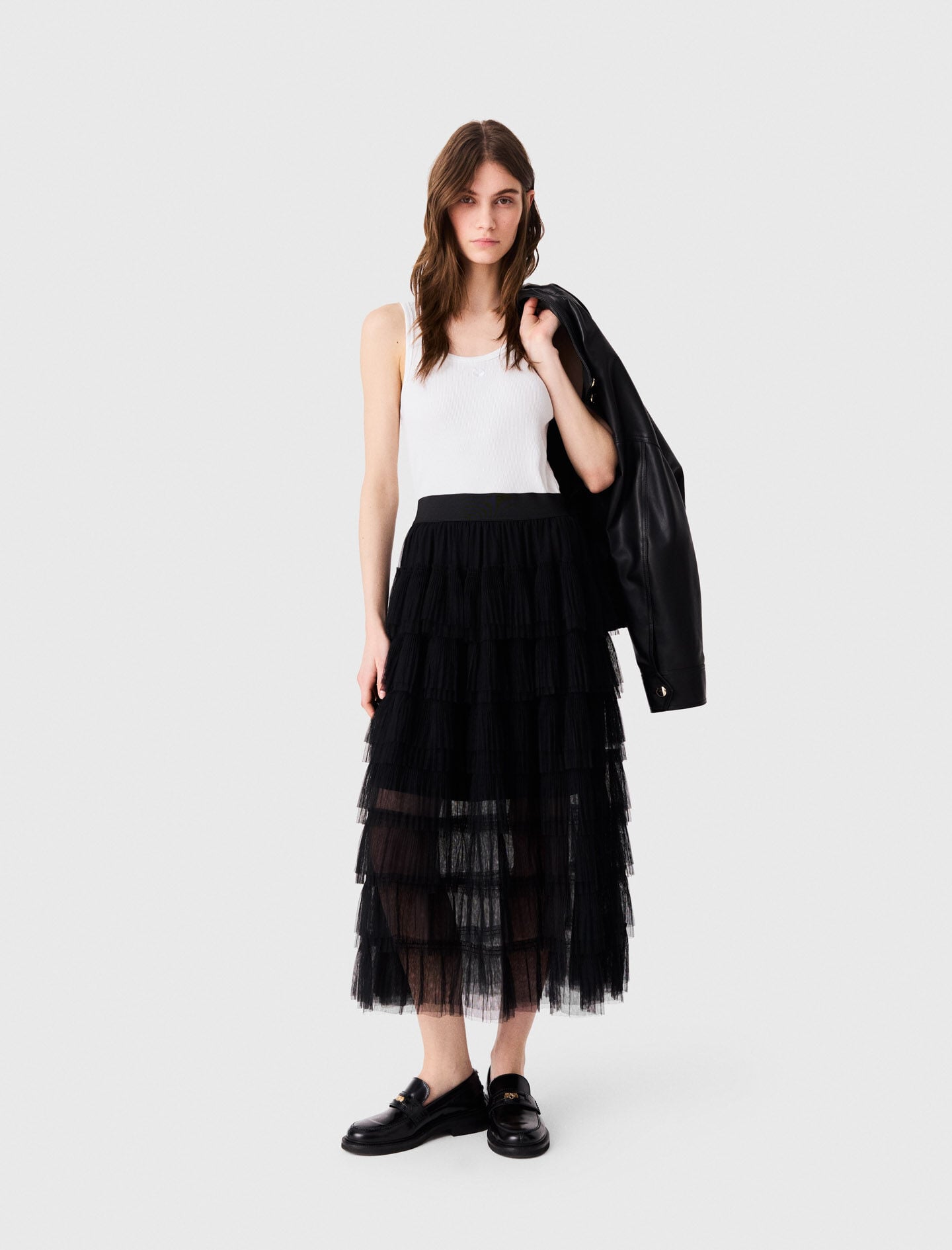 Tulle midi skirt Black / Gray For Women | Maje