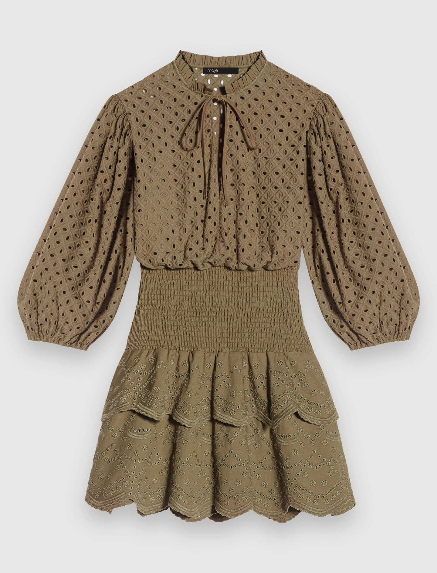 MAJE [マージ] Broderie Anglaise Babydoll Dress Broderie anglaise mini dress Brown For Women | Maje