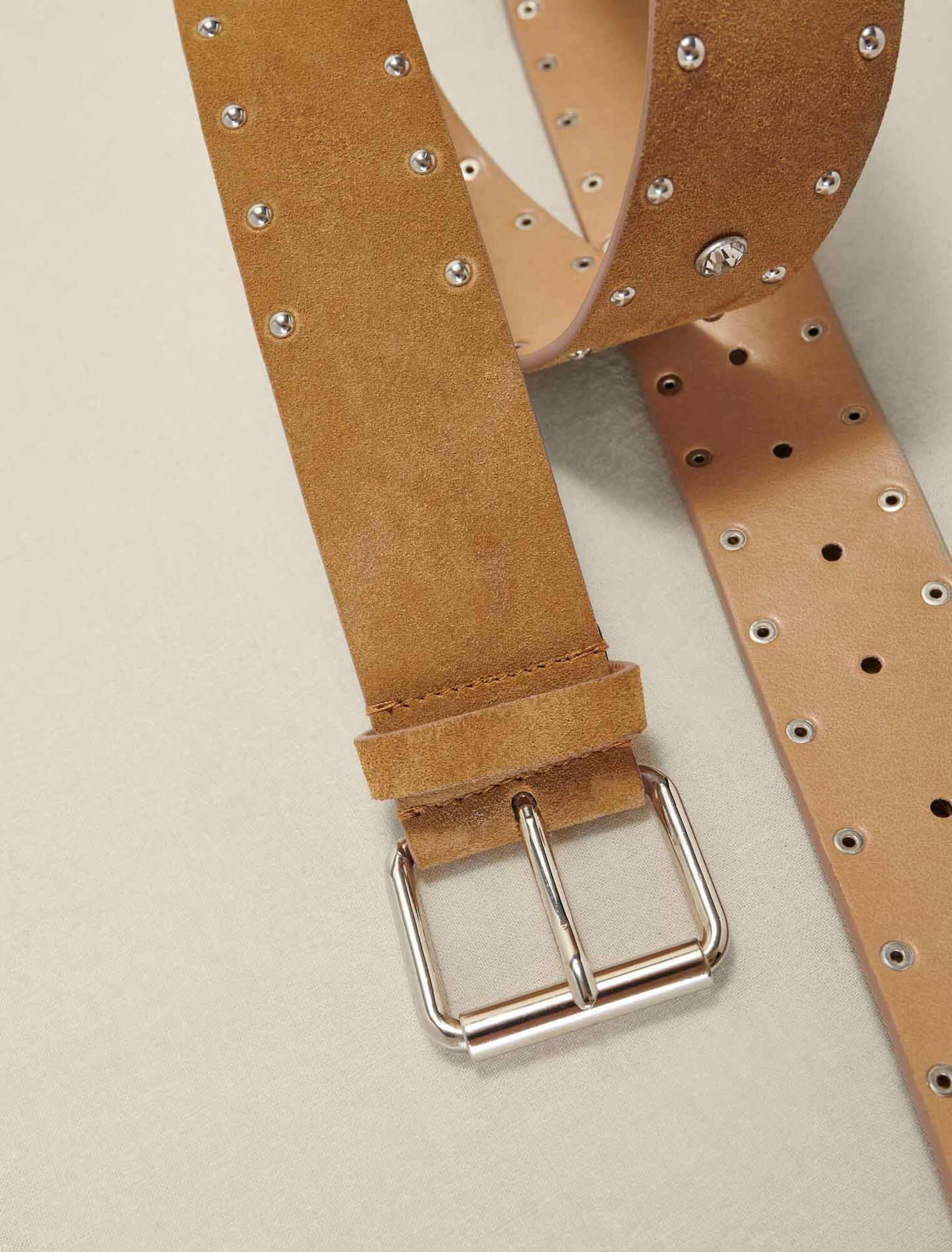 Studded suede leather belt