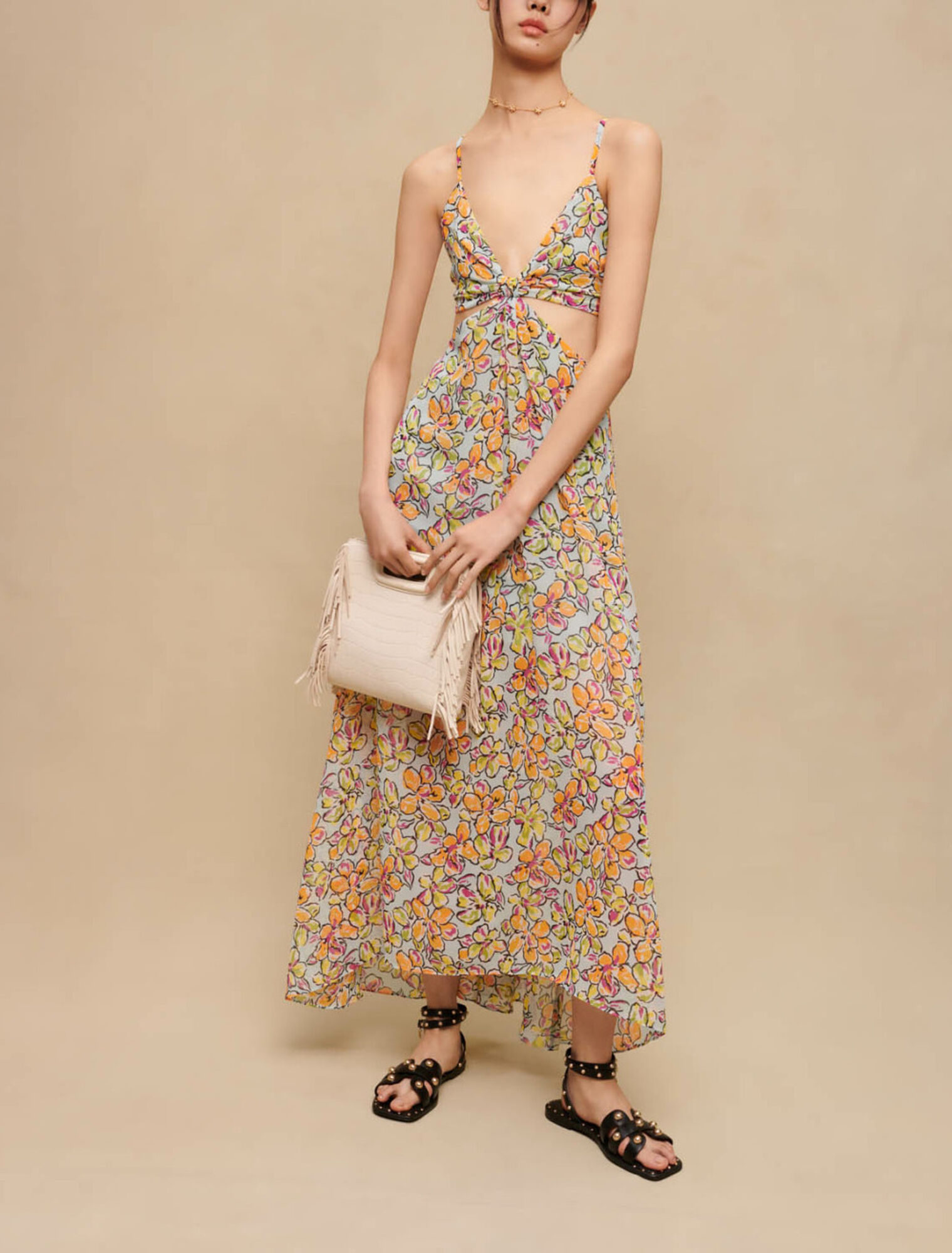 Long floral dress with cut-outs